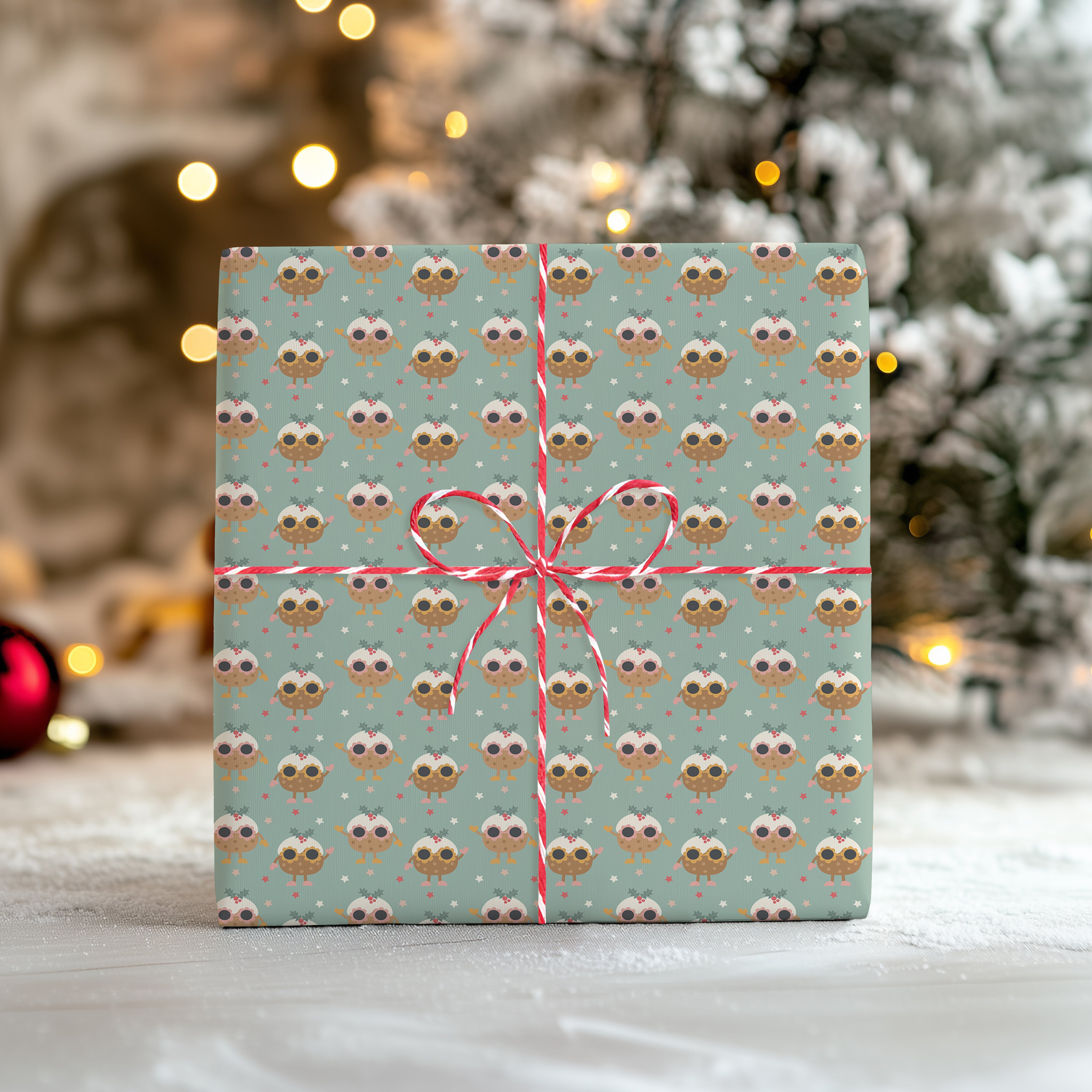 Cute Owl Christmas Wrapping Paper Sheet – Adorable Festive Bird Gift Wrap for Presents, Mint Green