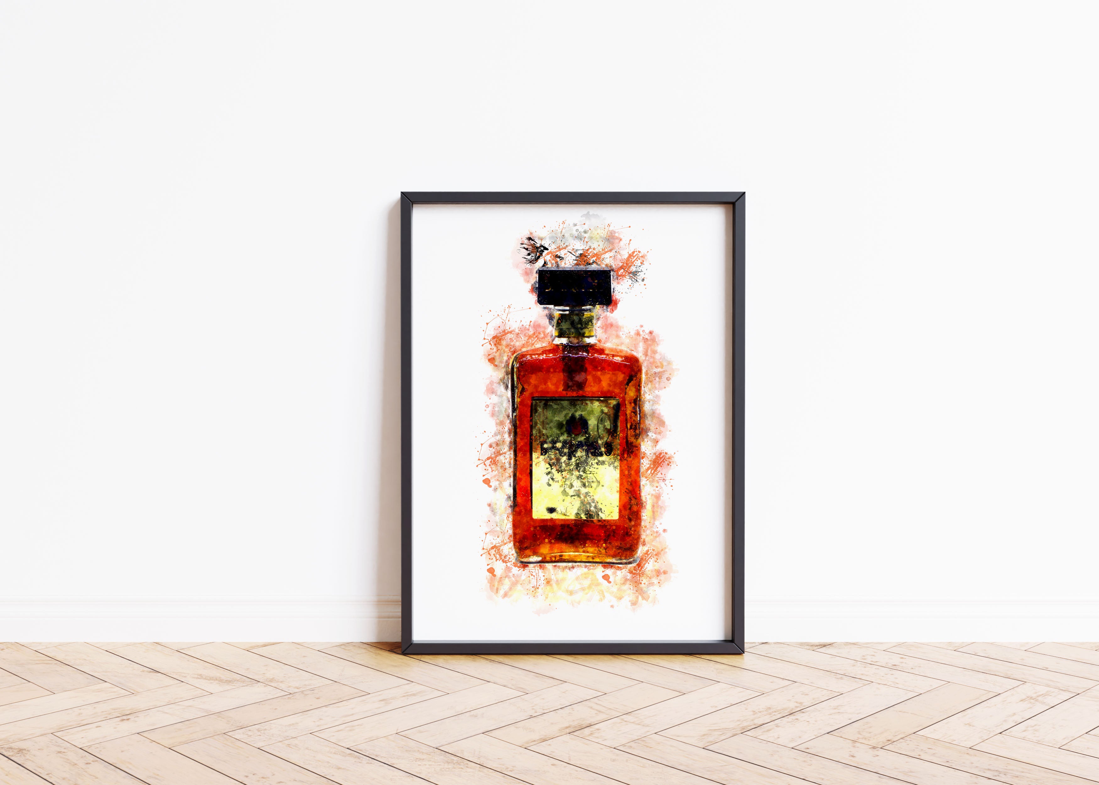 Watercolour Brown Liquor Bottle Paint Splash Print