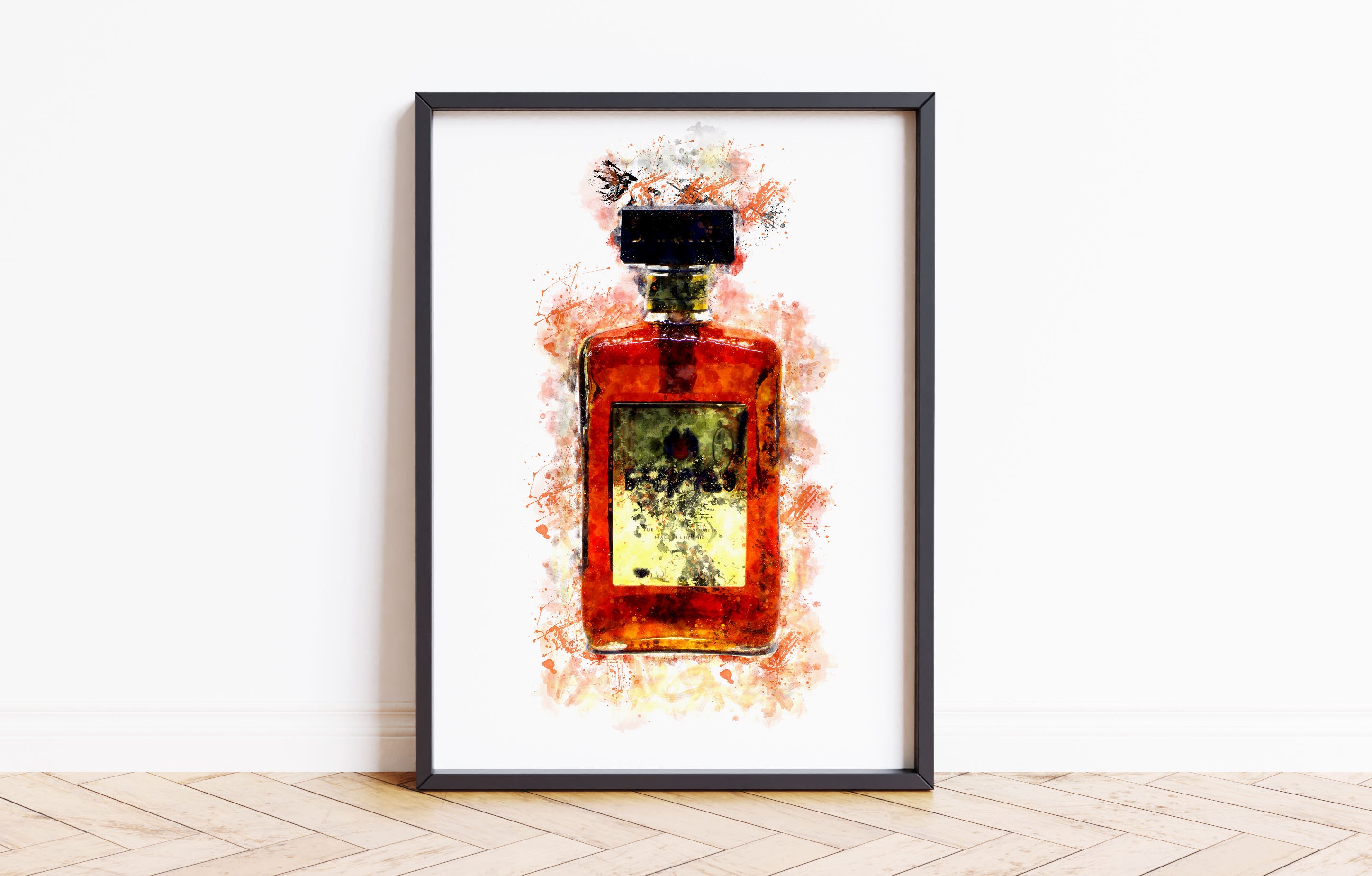 Watercolour Brown Liquor Bottle Paint Splash Print