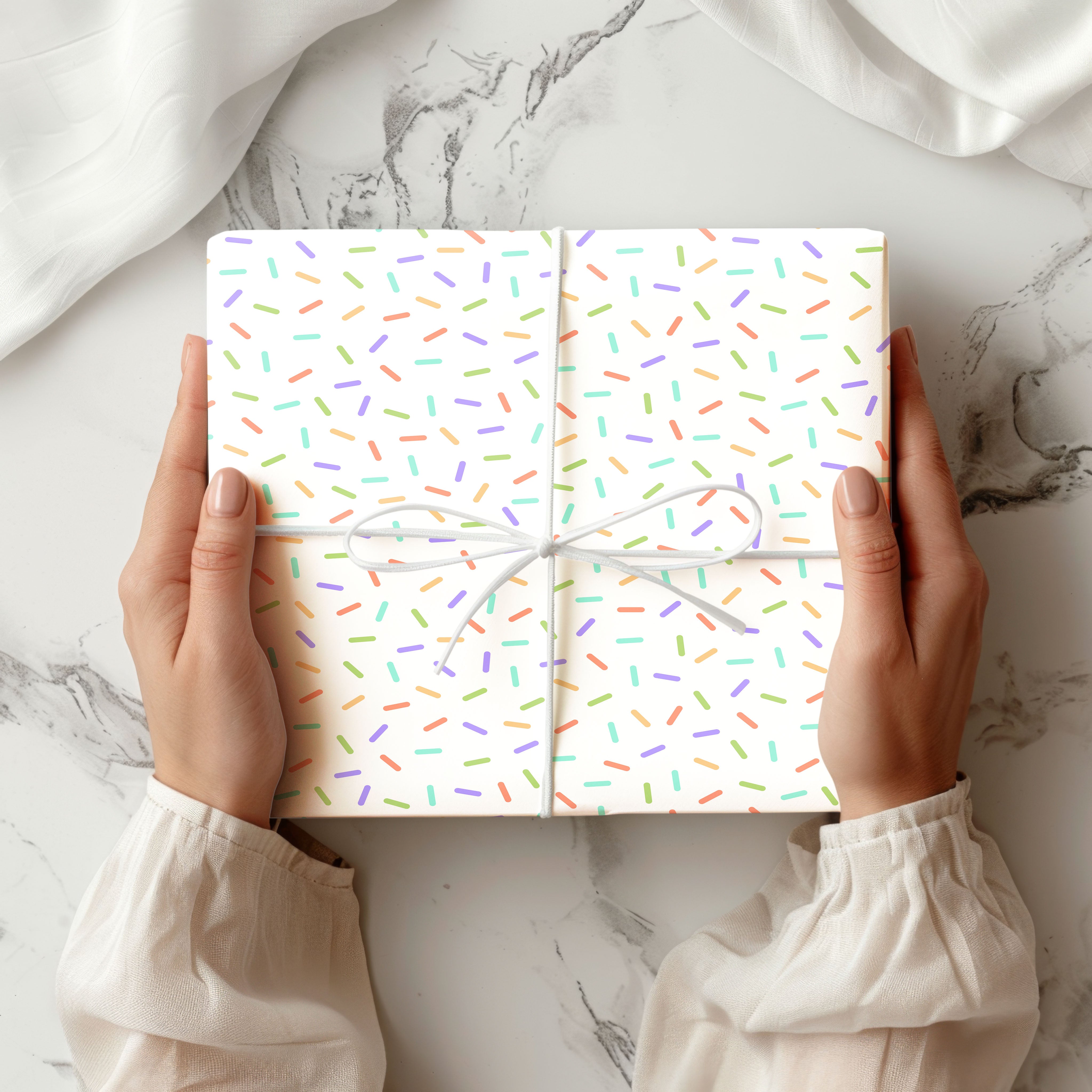 White Sprinkle Wrapping Paper – Fun Pastel Gift Wrap Sheet for Birthdays & Celebrations