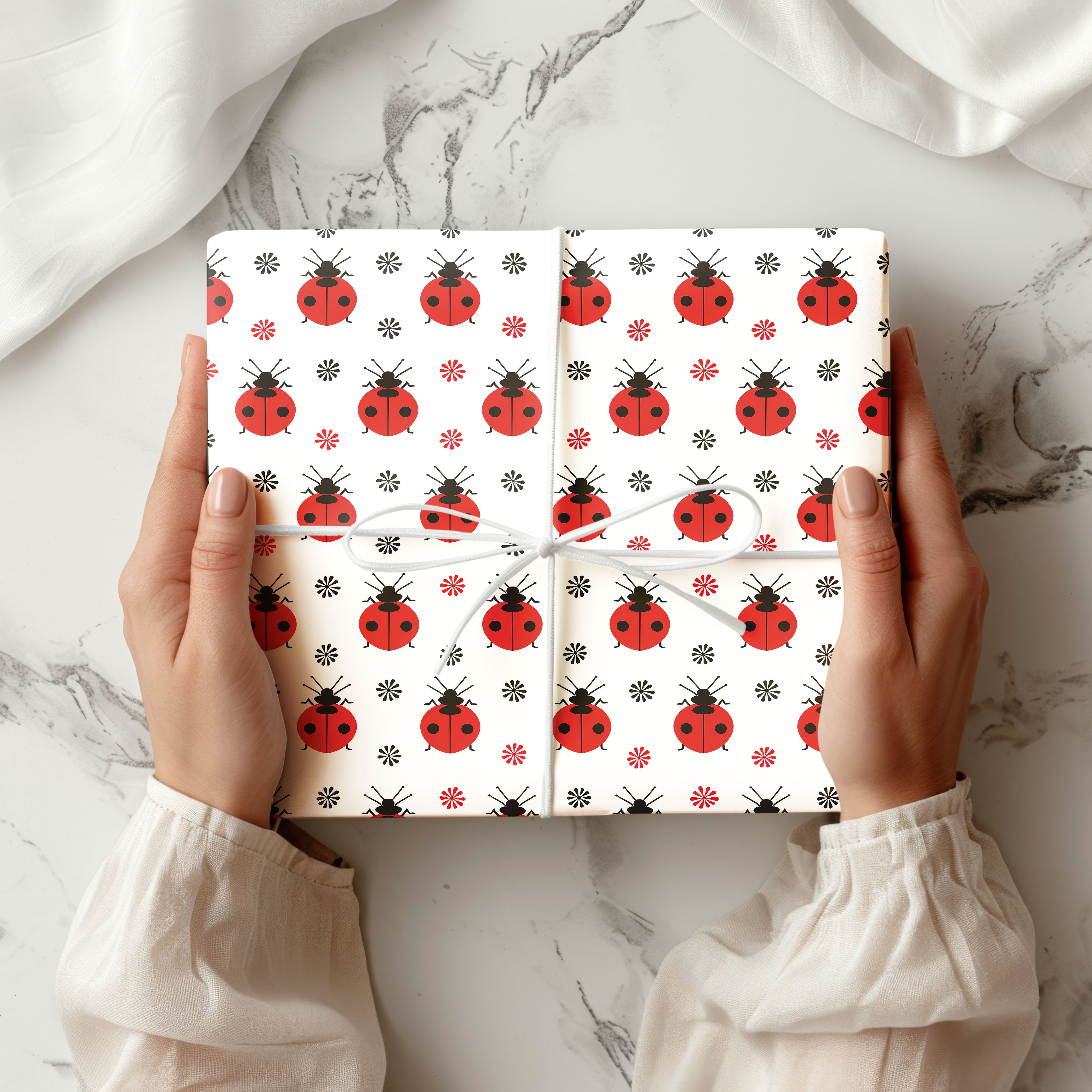 Cute Ladybird Wrapping Paper – Red & Black Bug Print Gift Wrap for Kids