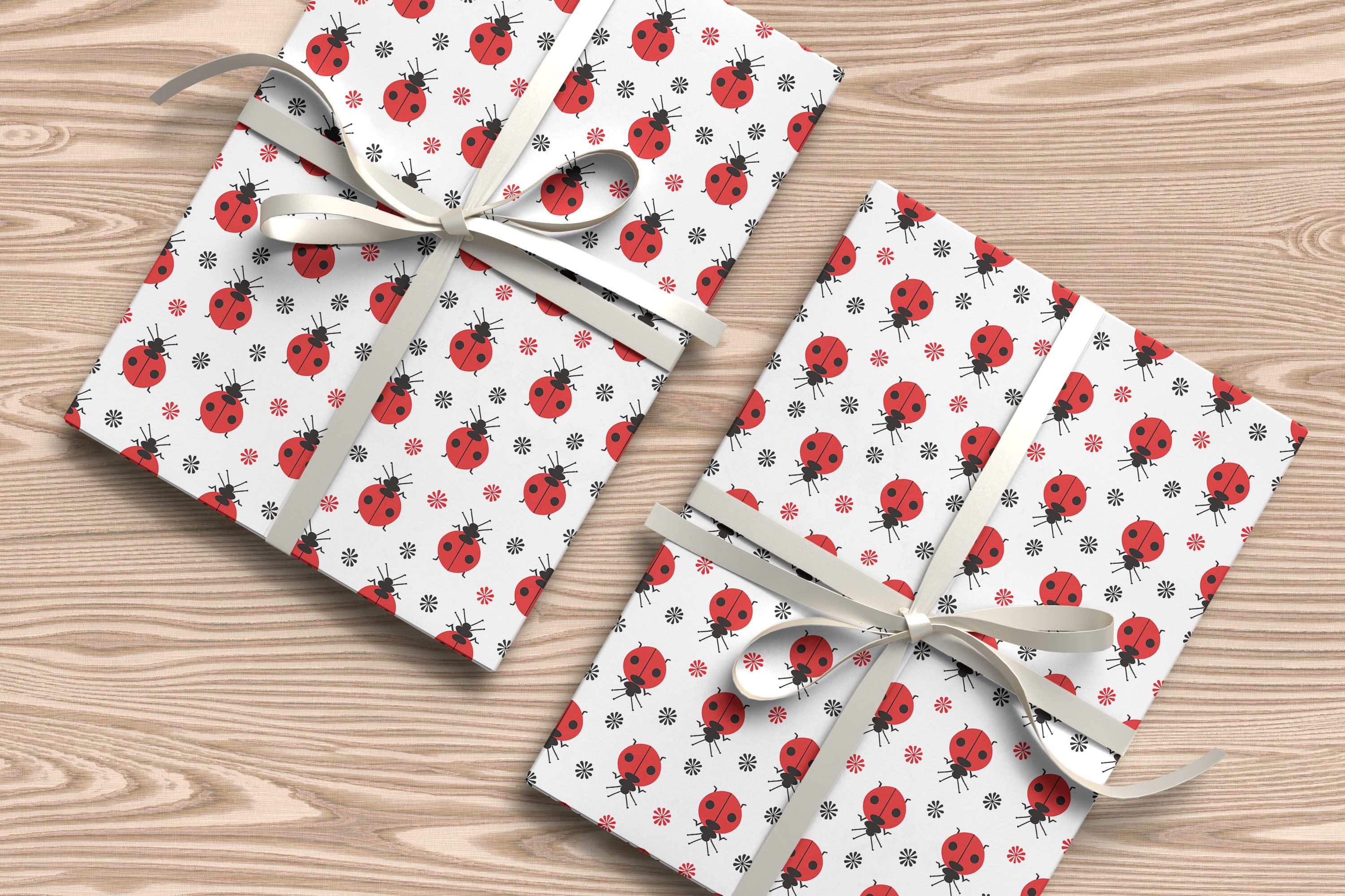 Cute Ladybird Wrapping Paper – Red & Black Bug Print Gift Wrap for Kids