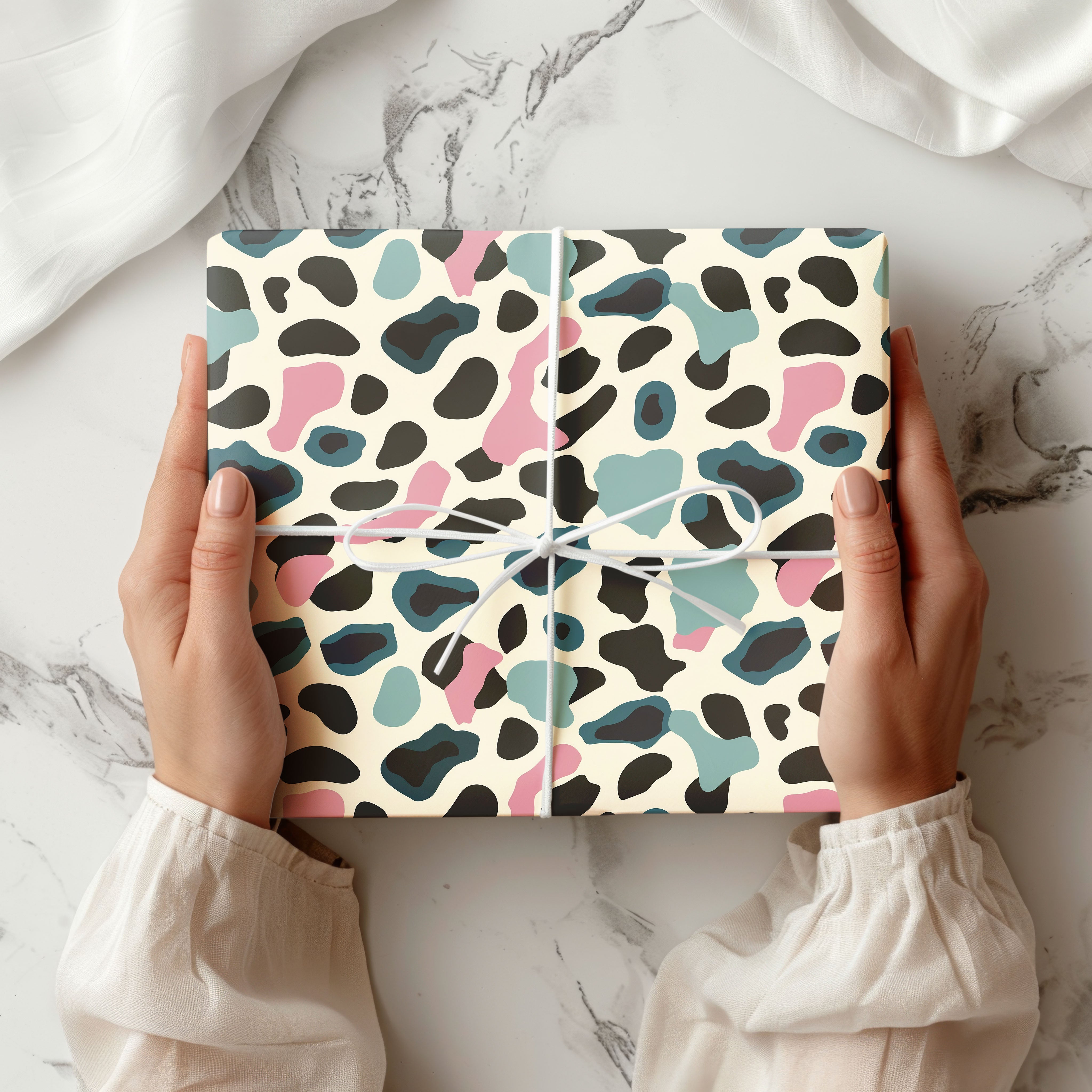 Pastel Leopard Print Wrapping Paper – Pink, Blue & Teal Animal Print Gift Wrap on Cream