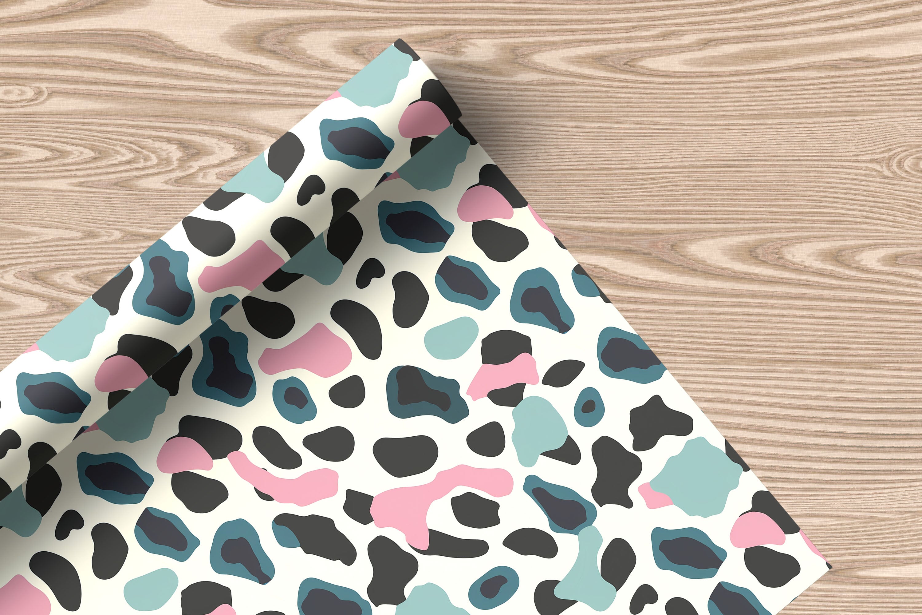 Pastel Leopard Print Wrapping Paper – Pink, Blue & Teal Animal Print Gift Wrap on Cream