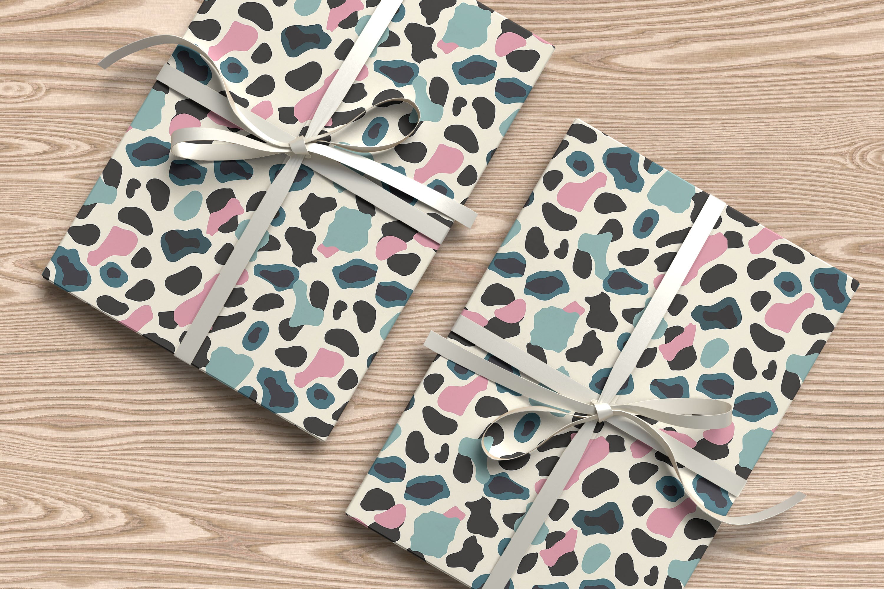 Pastel Leopard Print Wrapping Paper – Pink, Blue & Teal Animal Print Gift Wrap on Cream