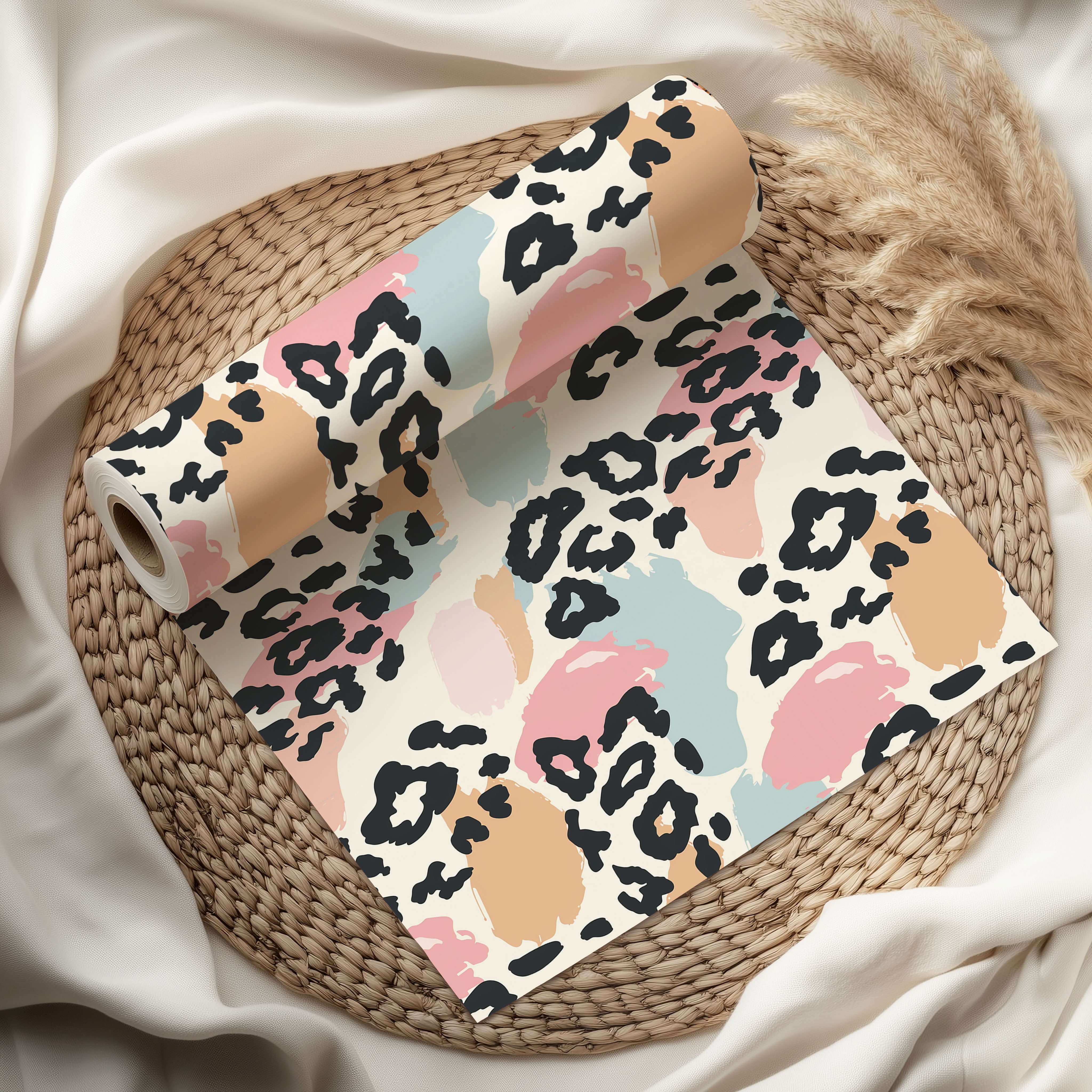 Neutral Pastel Leopard Print Wrapping Paper – Soft Blush & Beige Brush Stroke Animal Gift Wrap