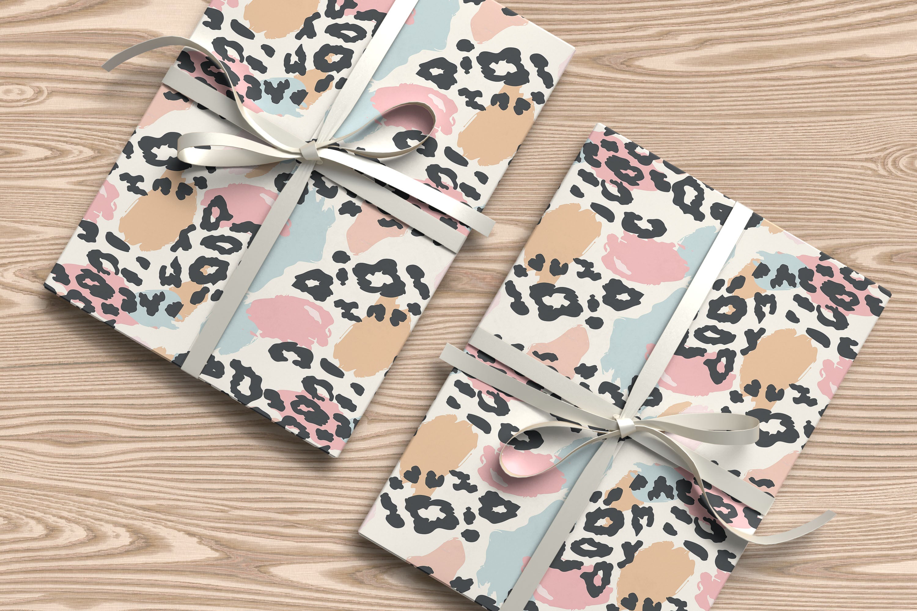 Neutral Pastel Leopard Print Wrapping Paper – Soft Blush & Beige Brush Stroke Animal Gift Wrap