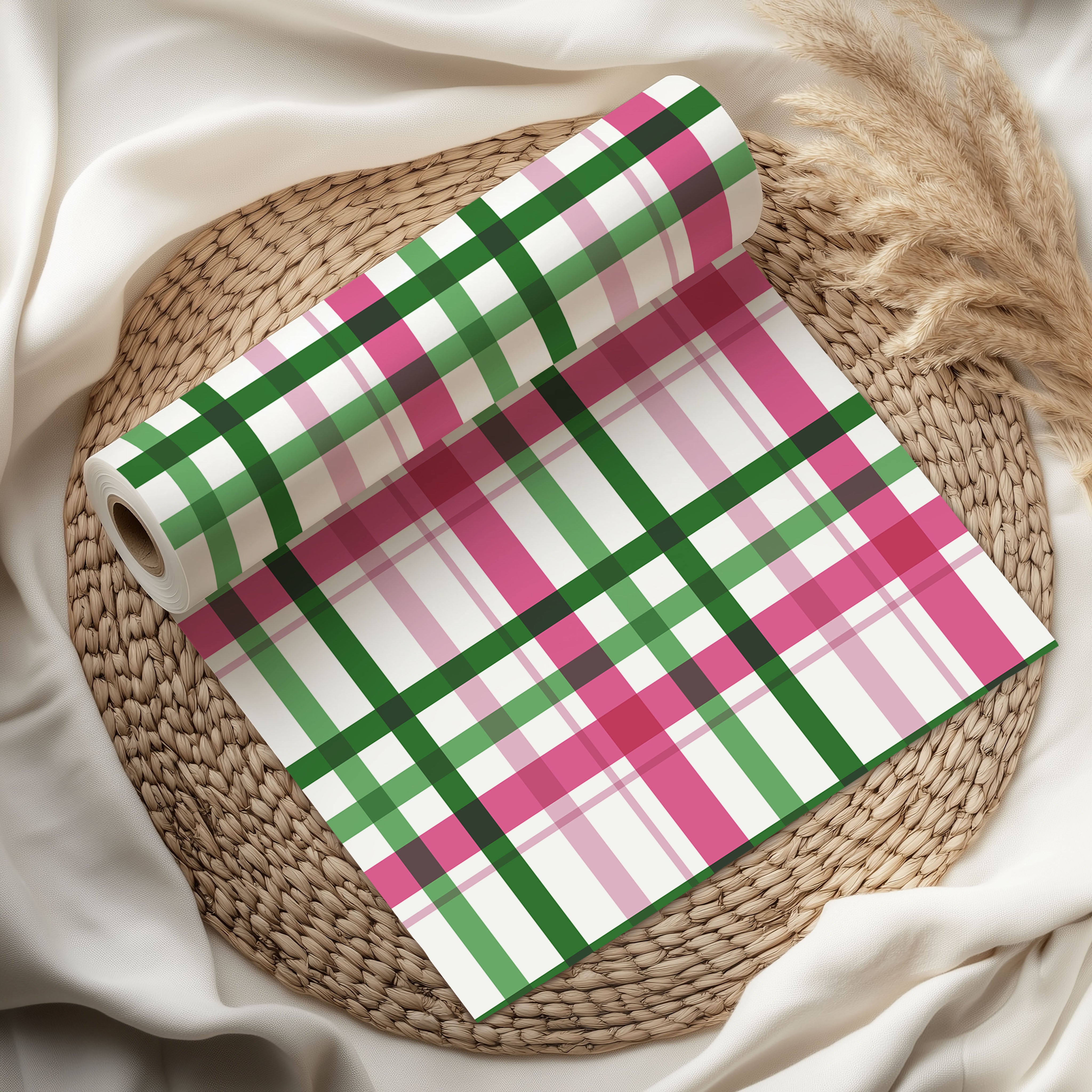 Pink and Green Plaid Wrapping Paper – Classic Tartan Style Gift Wrap for Any Occasion