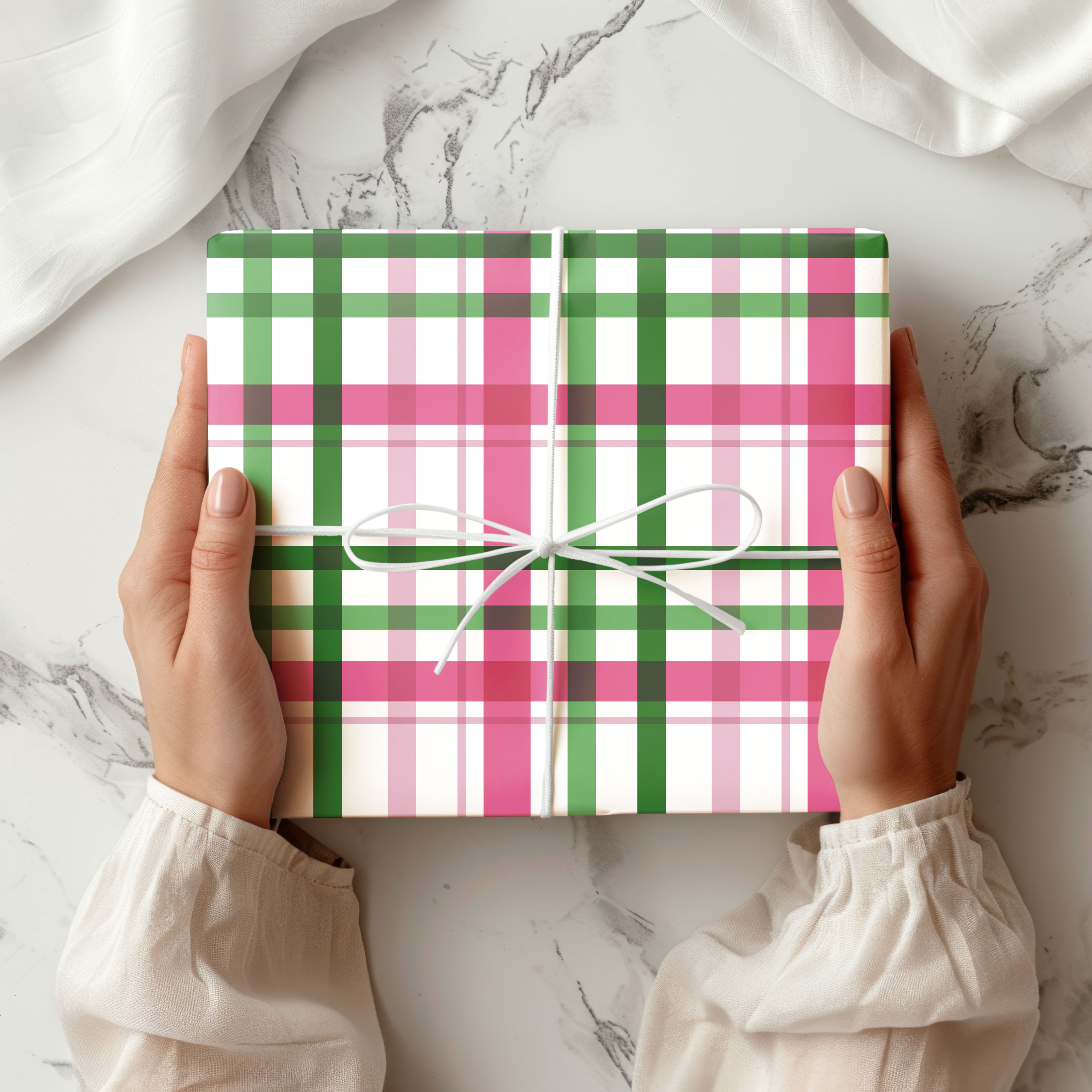 Pink and Green Plaid Wrapping Paper – Classic Tartan Style Gift Wrap for Any Occasion