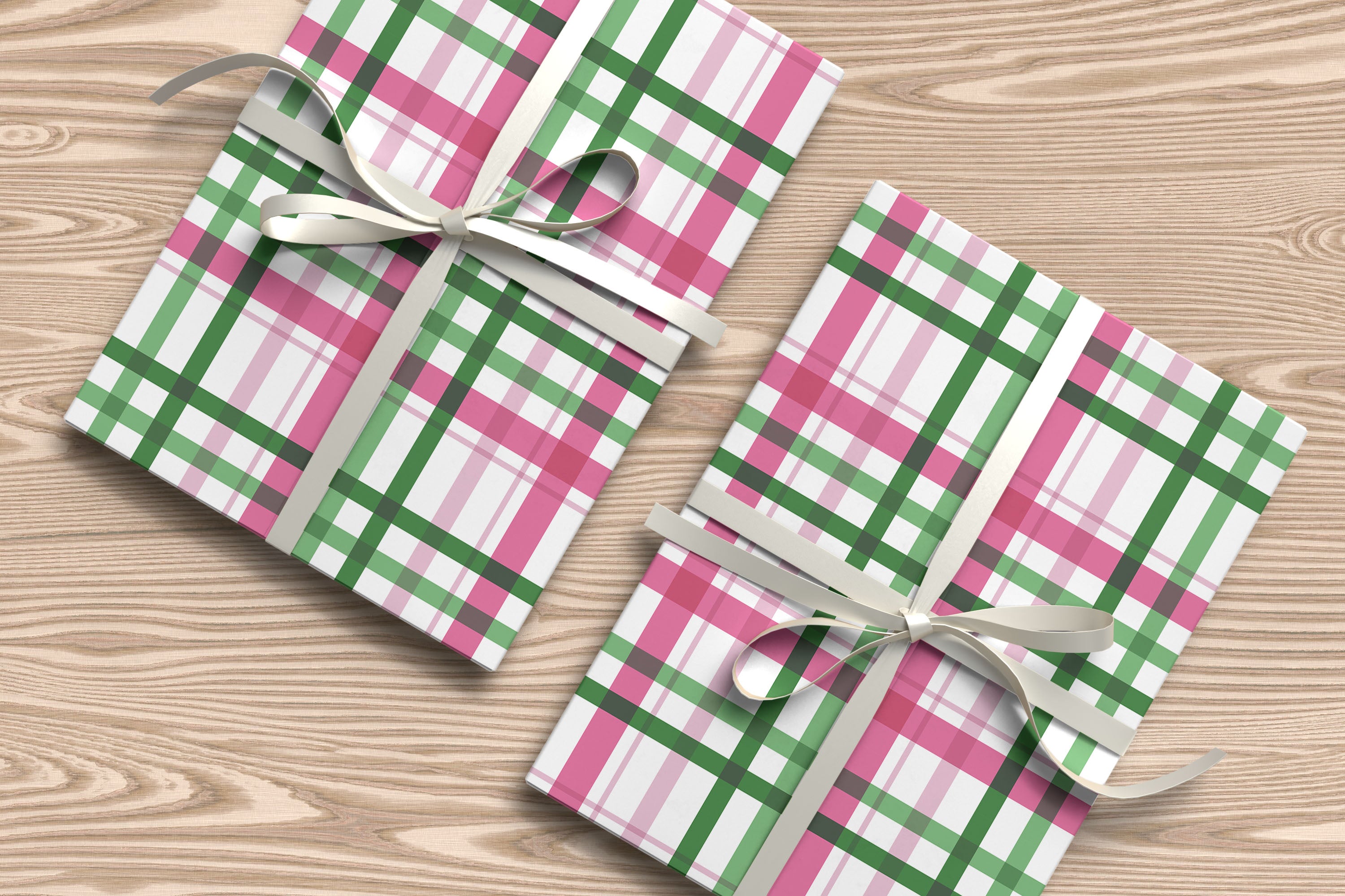 Pink and Green Plaid Wrapping Paper – Classic Tartan Style Gift Wrap for Any Occasion