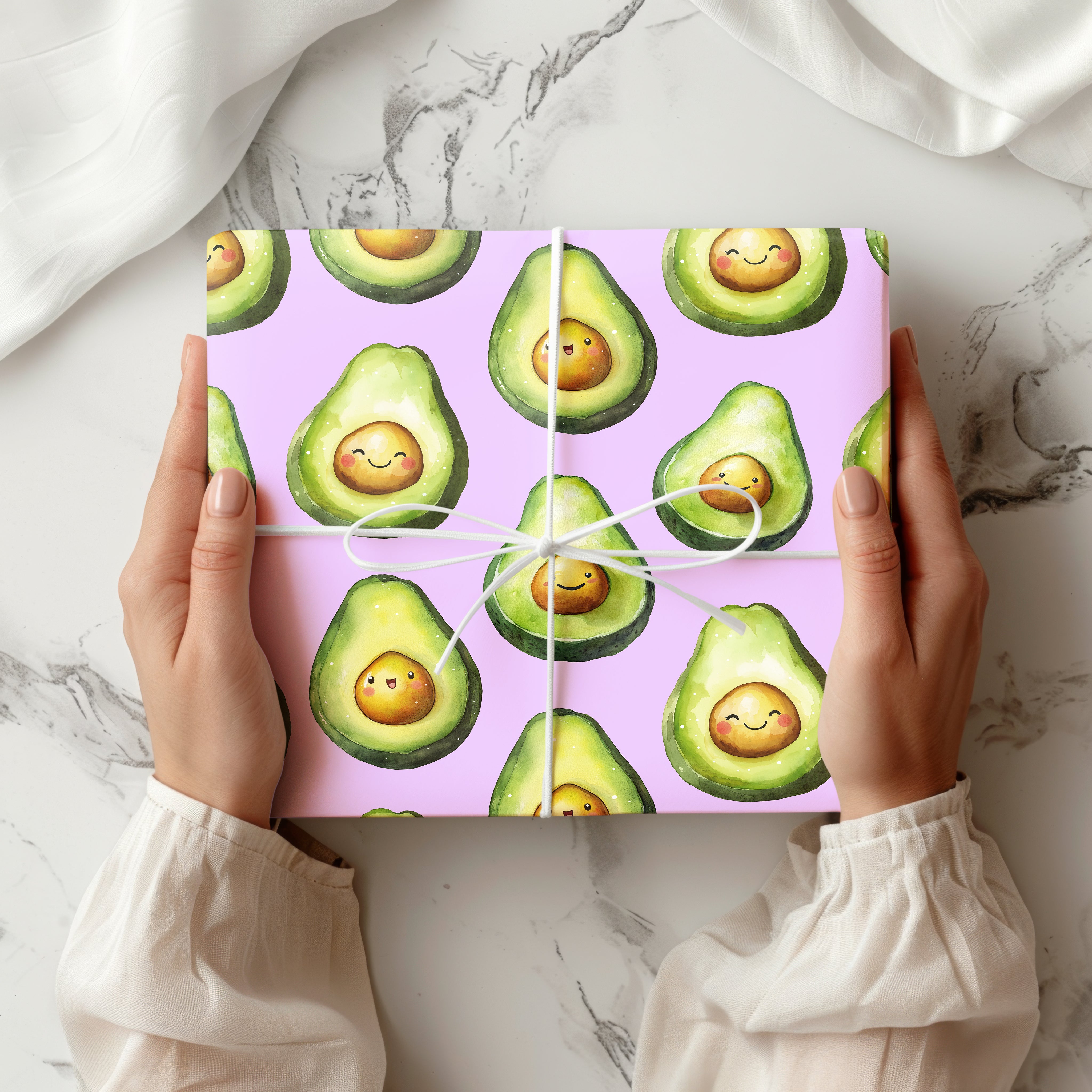 Cute Avocado Wrapping Paper – Smiling Cartoon Avocado Gift Wrap for Birthdays and Fun Occasions Multiple Colours