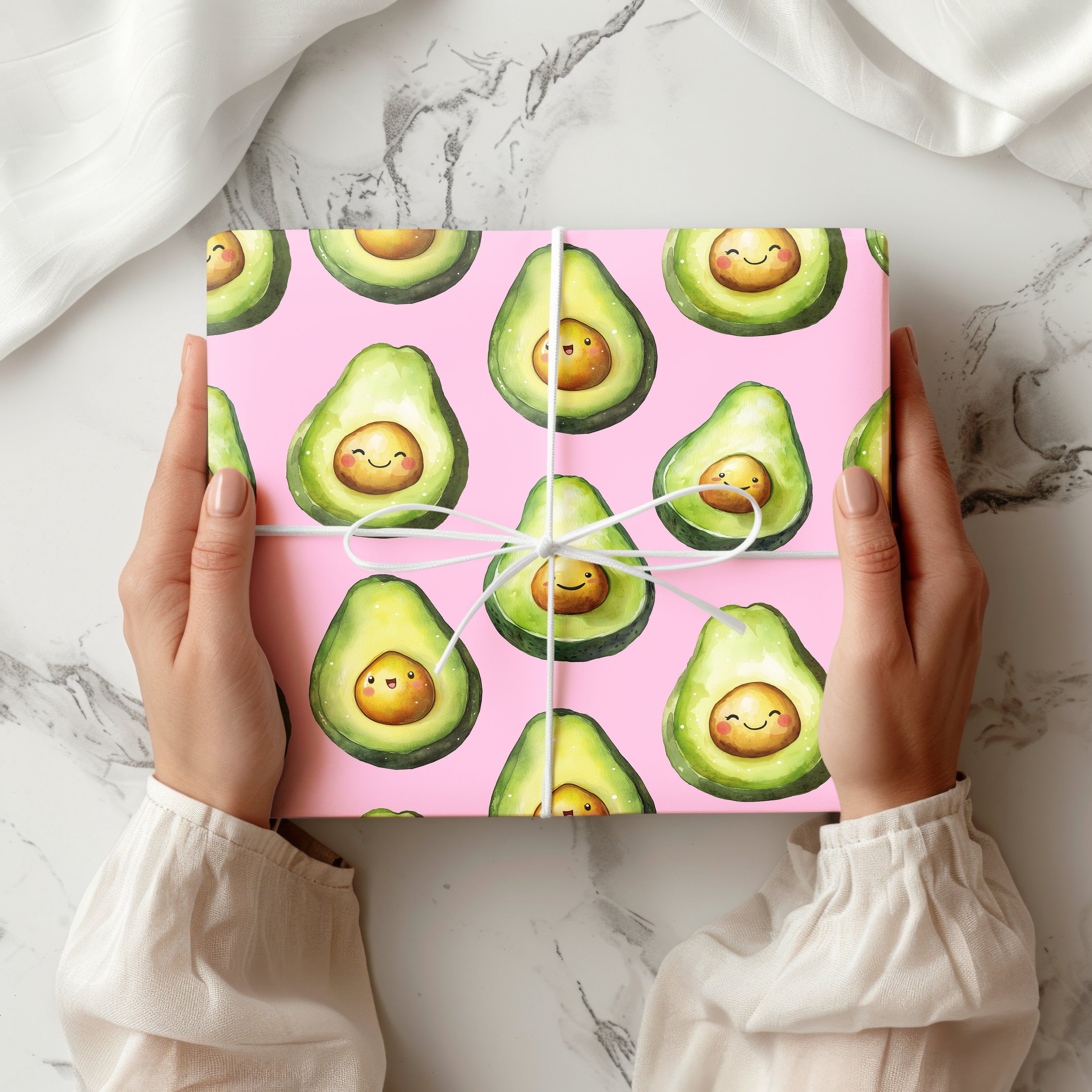 Cute Avocado Wrapping Paper – Smiling Cartoon Avocado Gift Wrap for Birthdays and Fun Occasions Multiple Colours