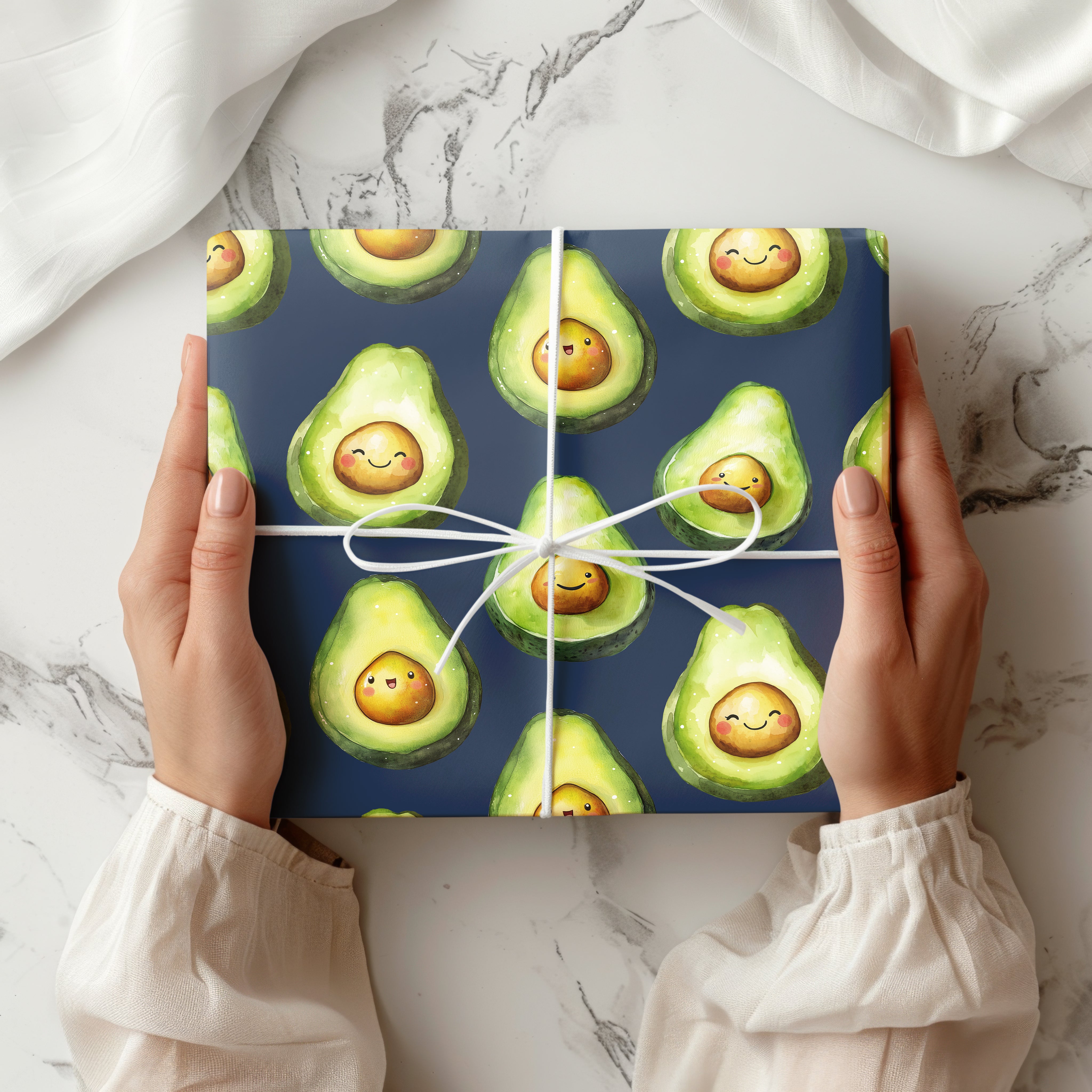Cute Avocado Wrapping Paper – Smiling Cartoon Avocado Gift Wrap for Birthdays and Fun Occasions Multiple Colours