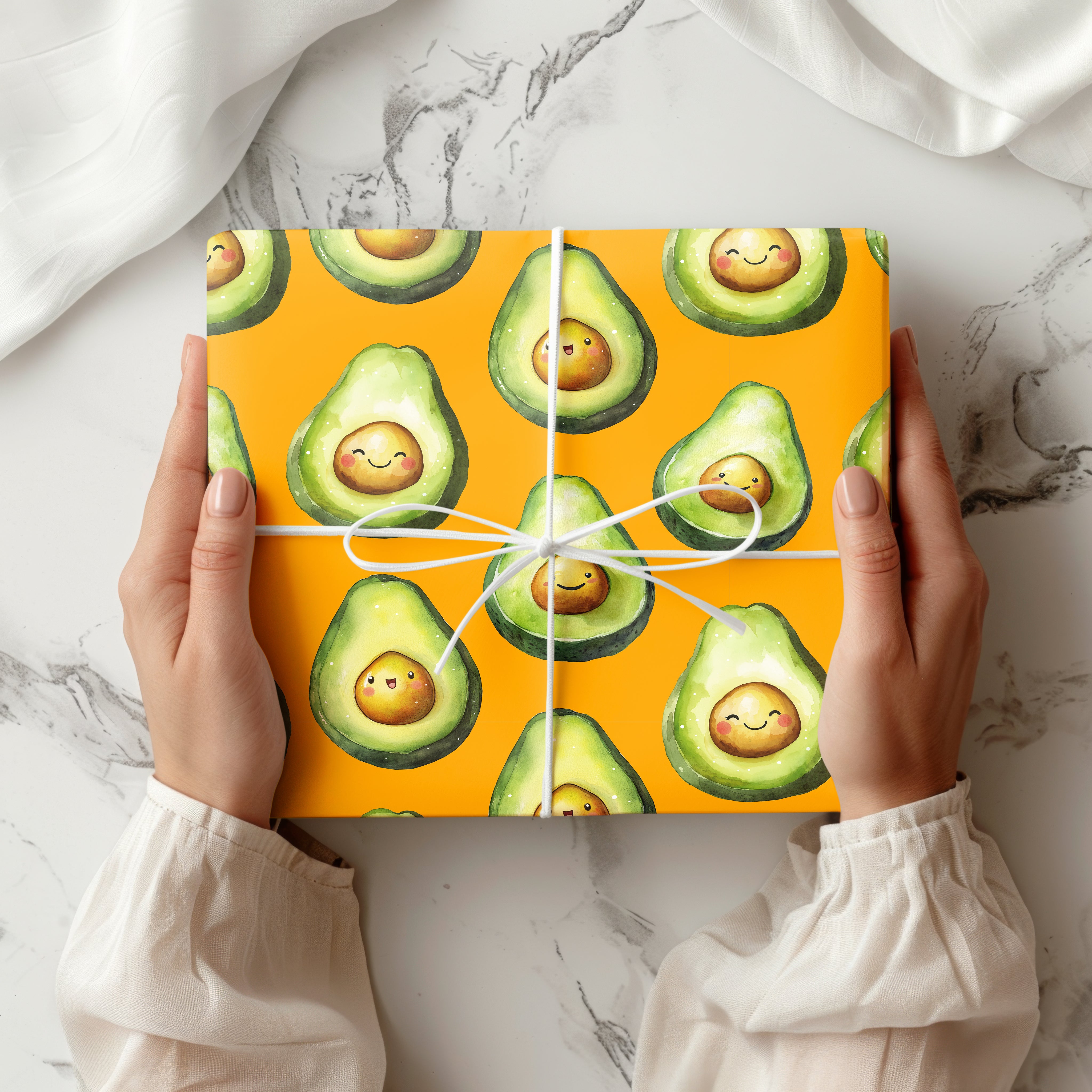 Cute Avocado Wrapping Paper – Smiling Cartoon Avocado Gift Wrap for Birthdays and Fun Occasions Multiple Colours
