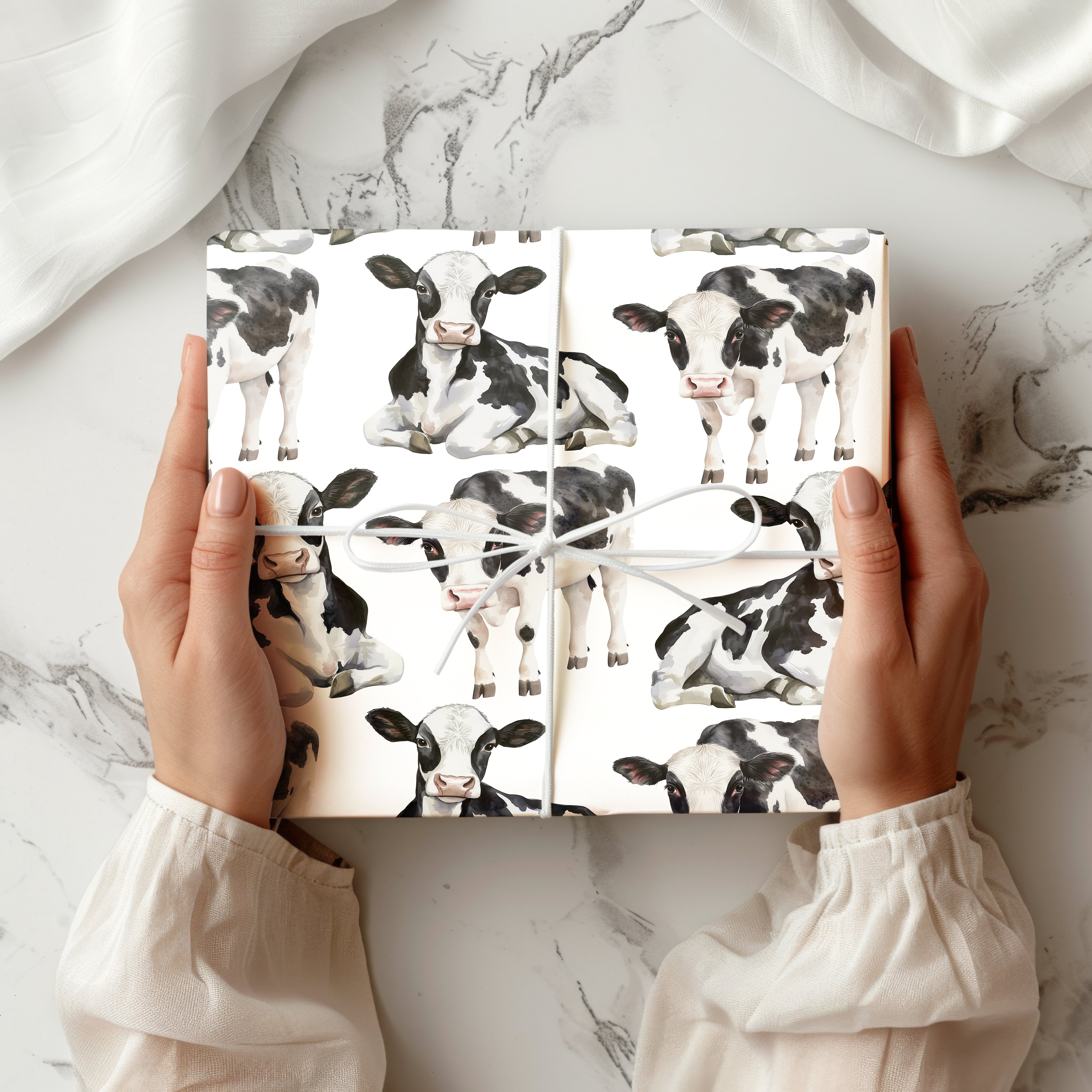 Watercolour Cow Wrapping Paper – Cute Calf Farmyard Gift Wrap for Country-Themed Presents Multiple Colours