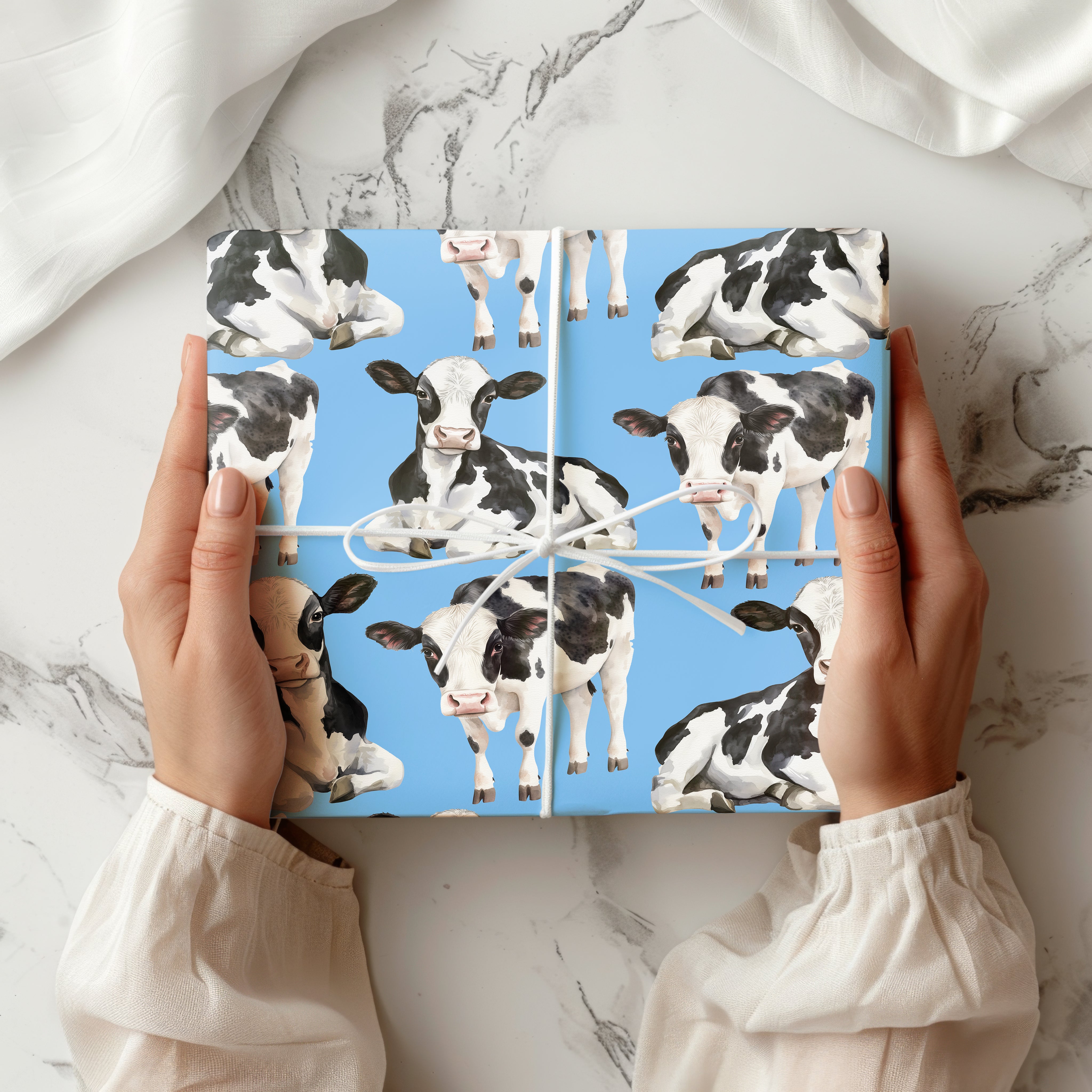 Watercolour Cow Wrapping Paper – Cute Calf Farmyard Gift Wrap for Country-Themed Presents Multiple Colours