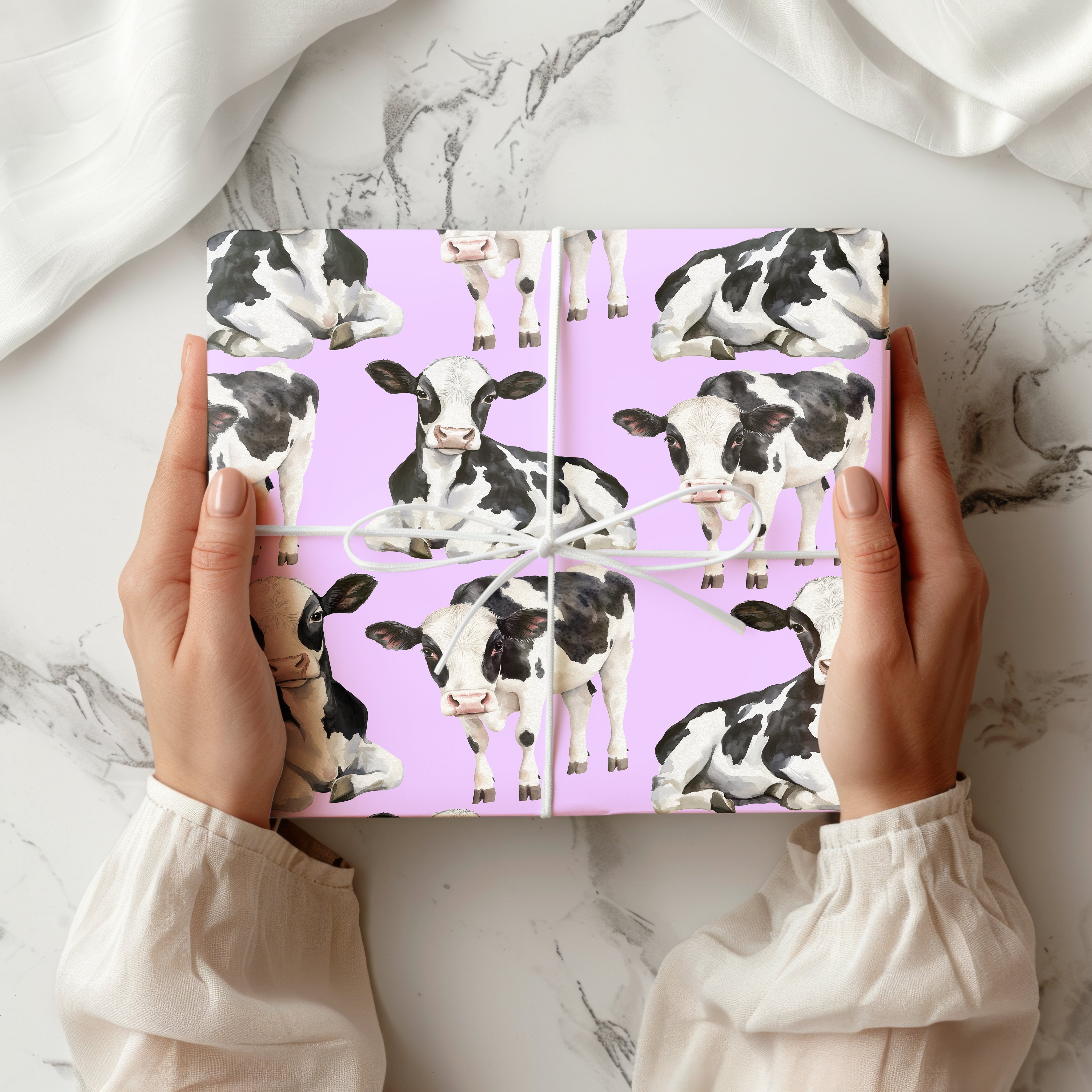 Watercolour Cow Wrapping Paper – Cute Calf Farmyard Gift Wrap for Country-Themed Presents Multiple Colours