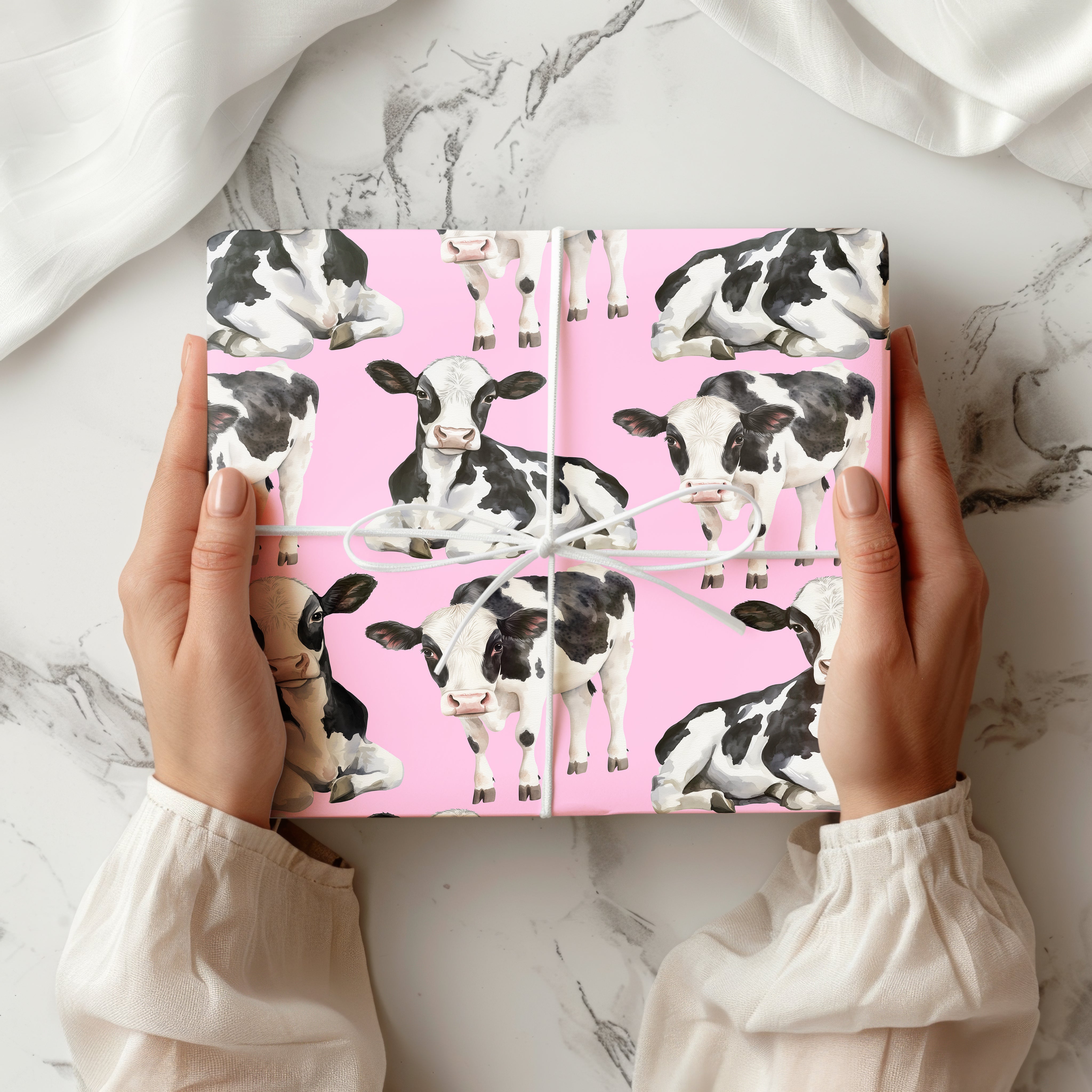 Watercolour Cow Wrapping Paper – Cute Calf Farmyard Gift Wrap for Country-Themed Presents Multiple Colours