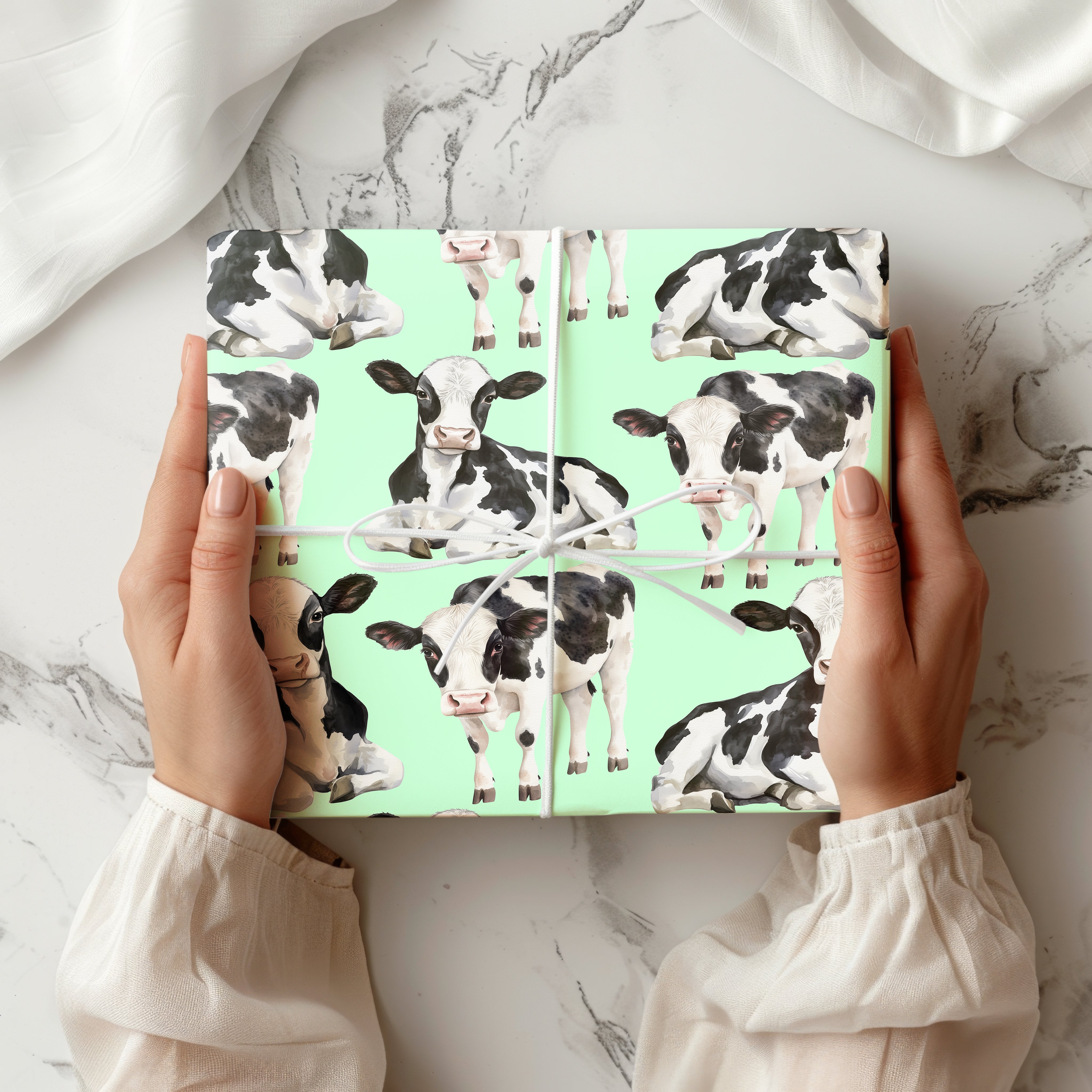 Watercolour Cow Wrapping Paper – Cute Calf Farmyard Gift Wrap for Country-Themed Presents Multiple Colours