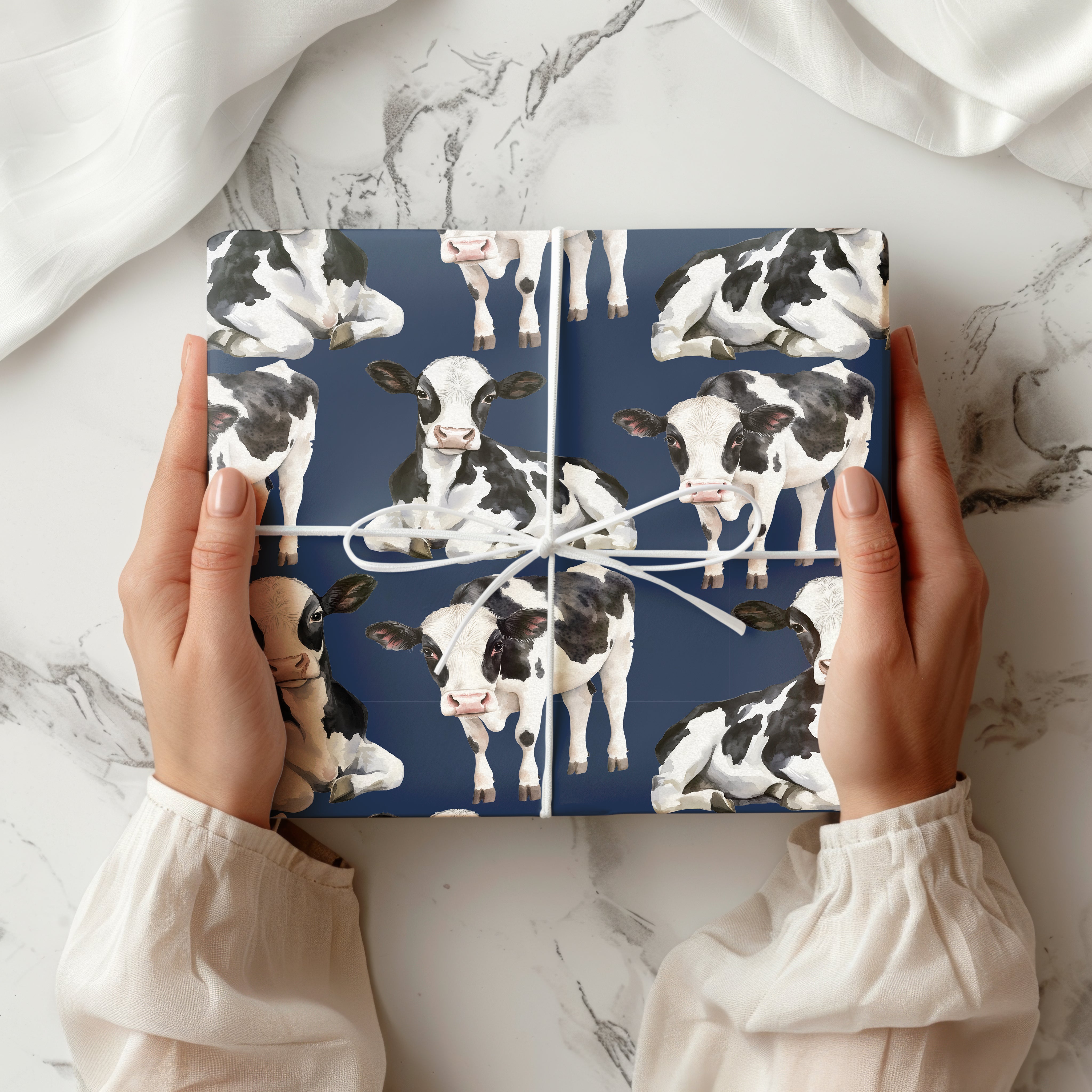 Watercolour Cow Wrapping Paper – Cute Calf Farmyard Gift Wrap for Country-Themed Presents Multiple Colours