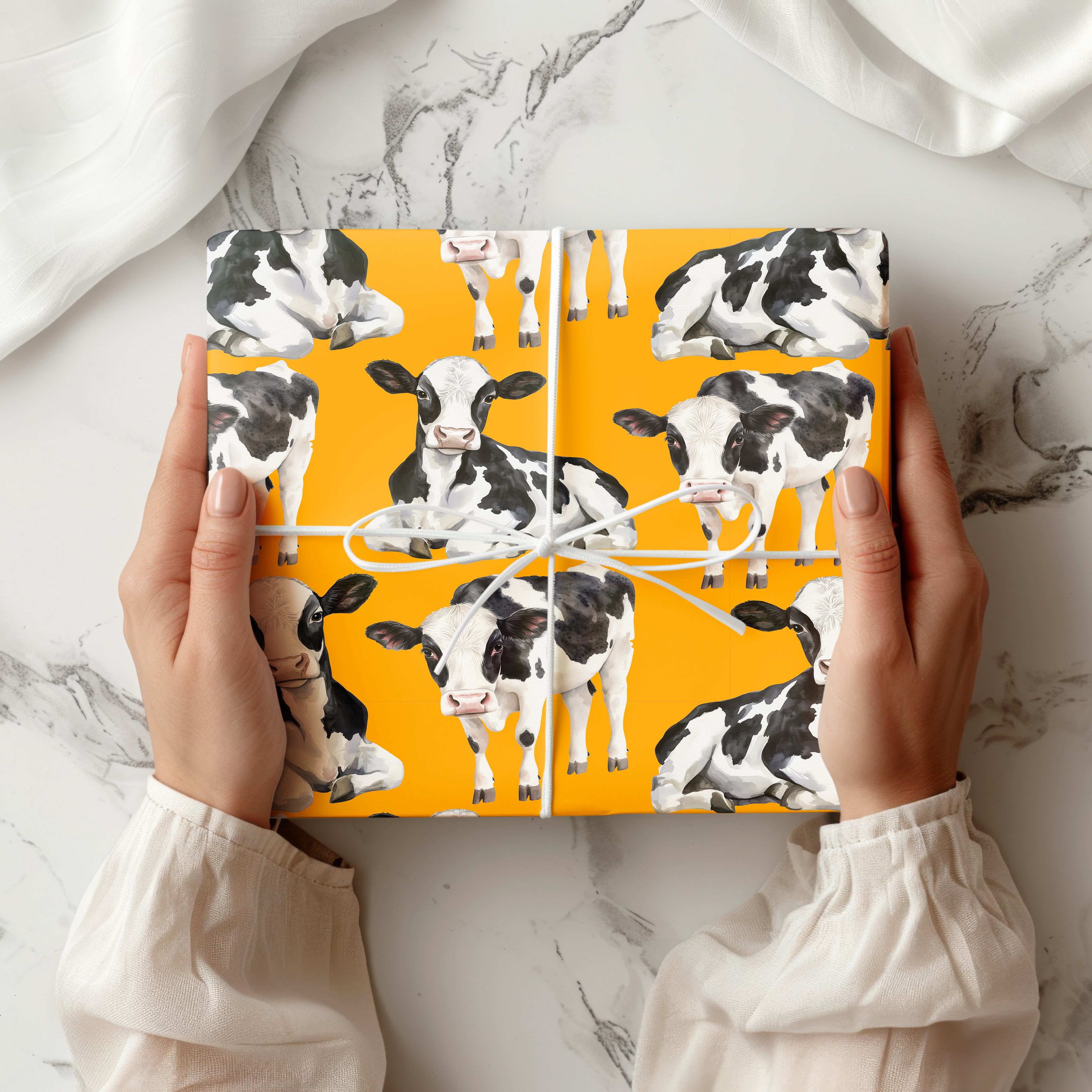 Watercolour Cow Wrapping Paper – Cute Calf Farmyard Gift Wrap for Country-Themed Presents Multiple Colours