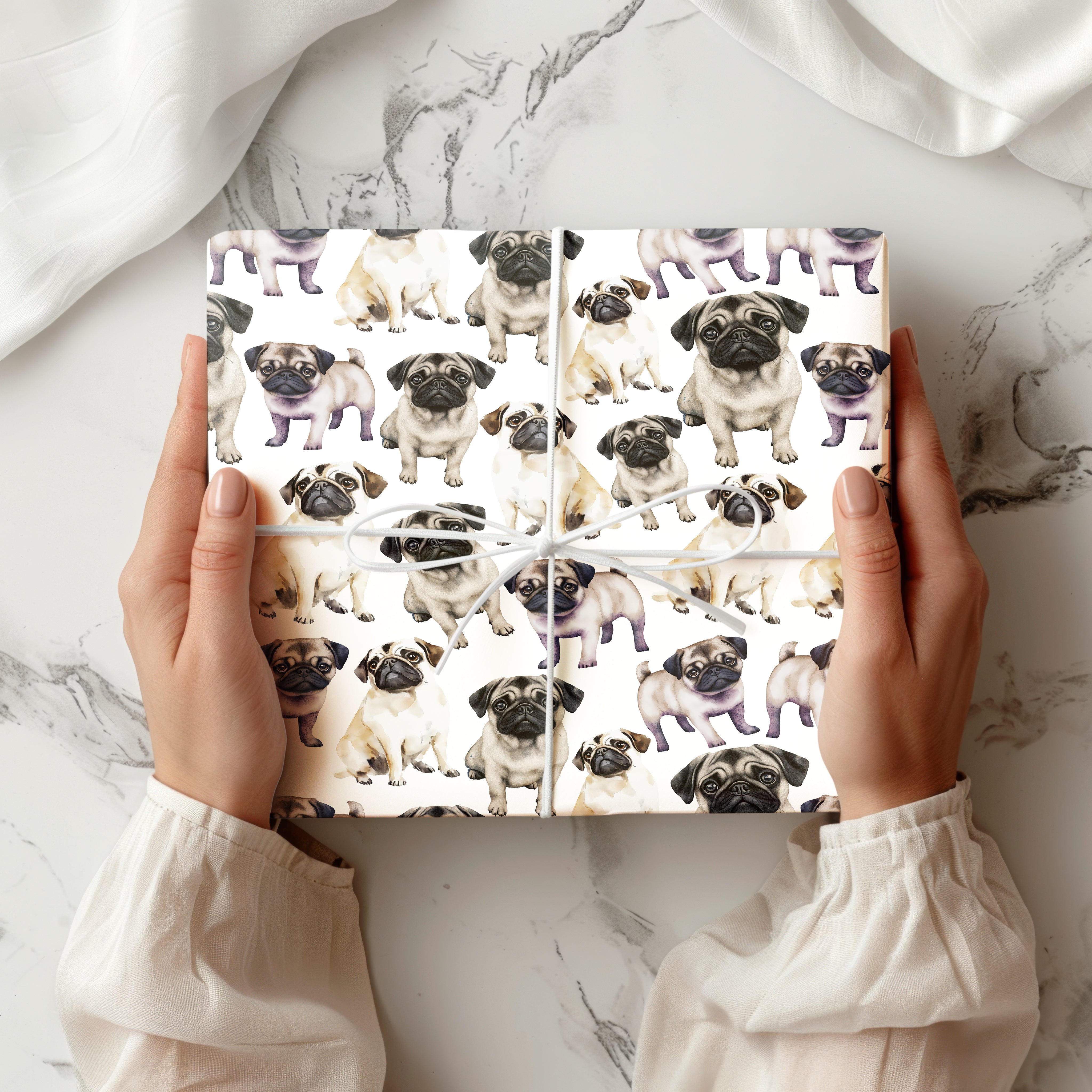 Pug Wrapping Paper – Cute Watercolour Dog Gift Wrap for Pet Lovers and Dog-Themed Presents Multiple Colours