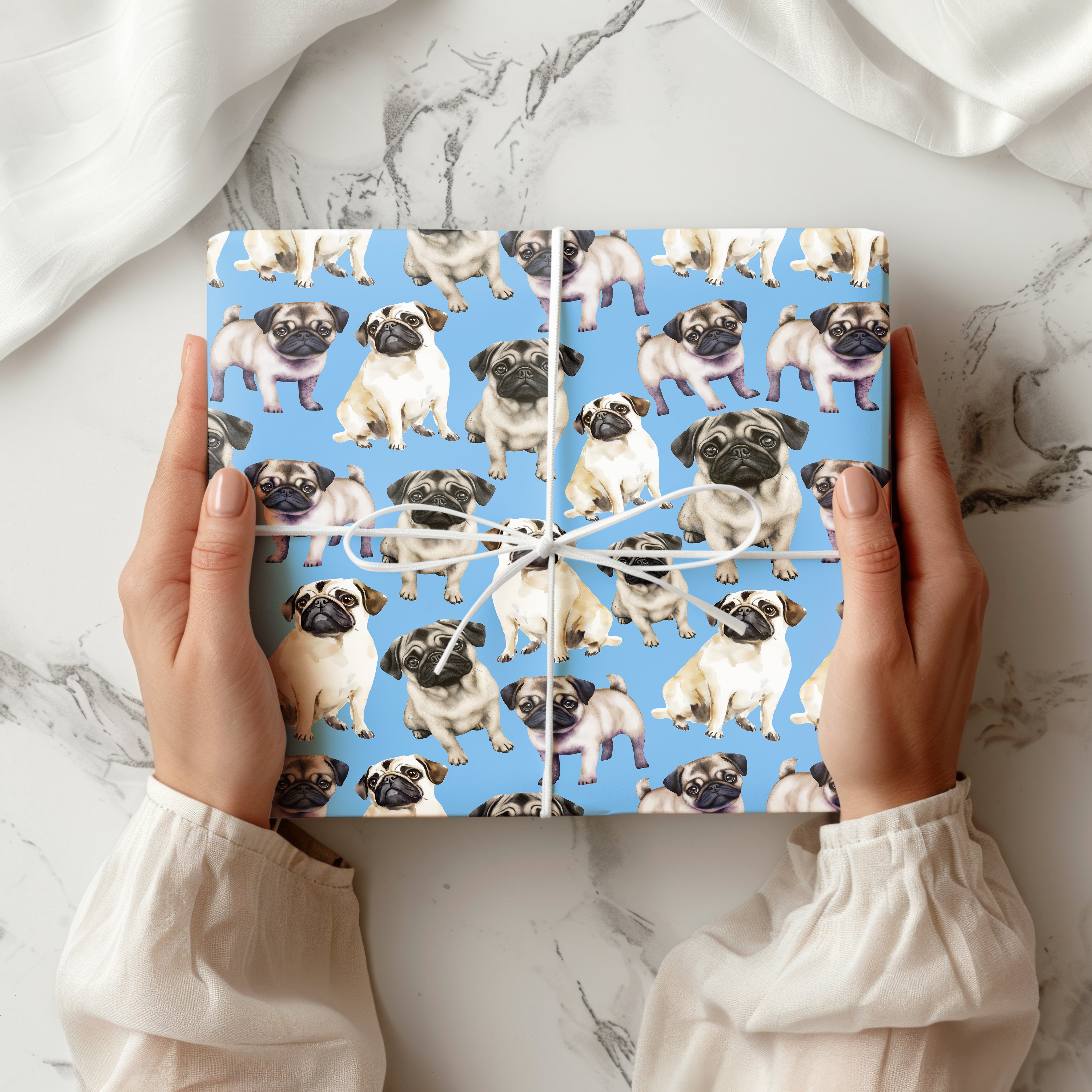 Pug Wrapping Paper – Cute Watercolour Dog Gift Wrap for Pet Lovers and Dog-Themed Presents Multiple Colours