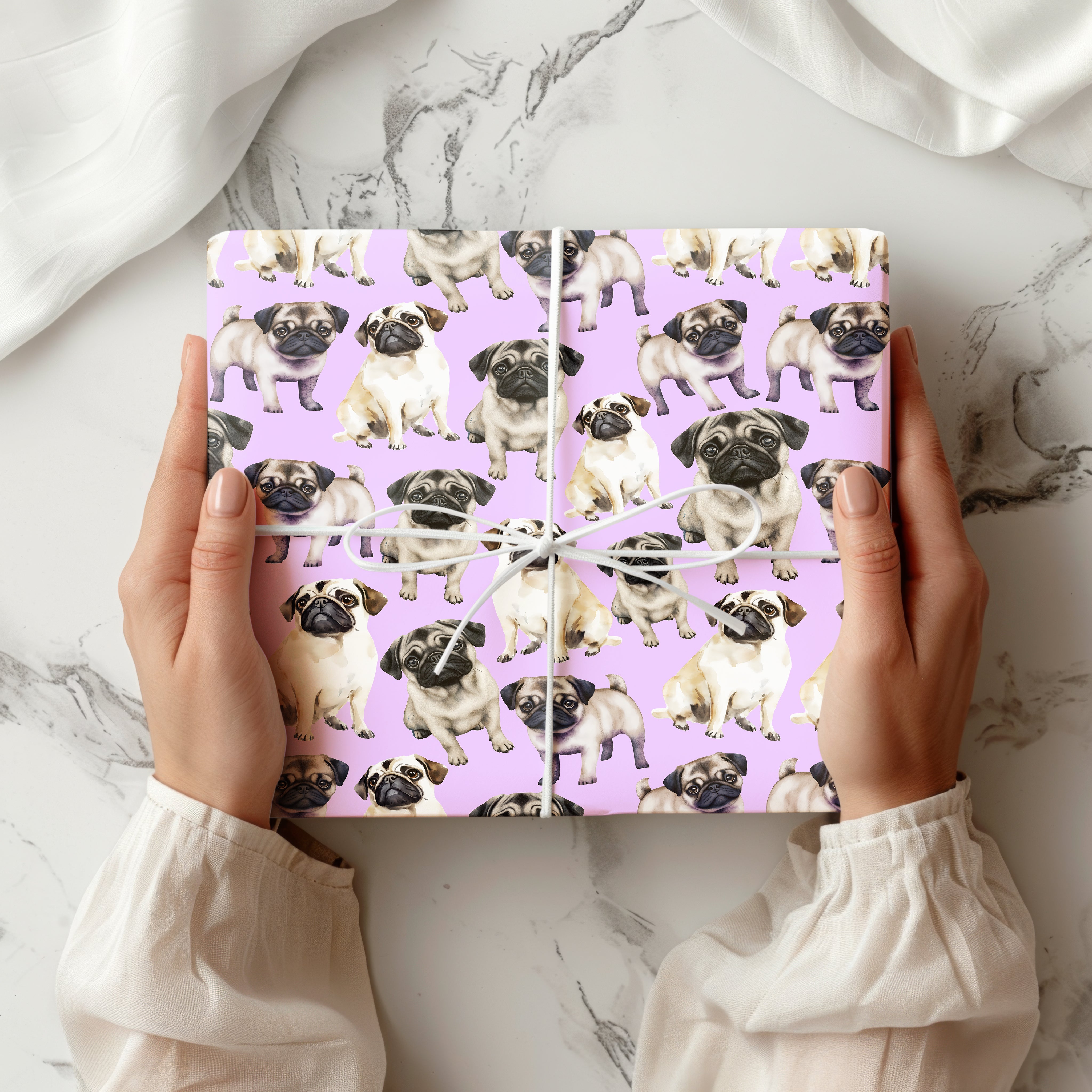 Pug Wrapping Paper – Cute Watercolour Dog Gift Wrap for Pet Lovers and Dog-Themed Presents Multiple Colours