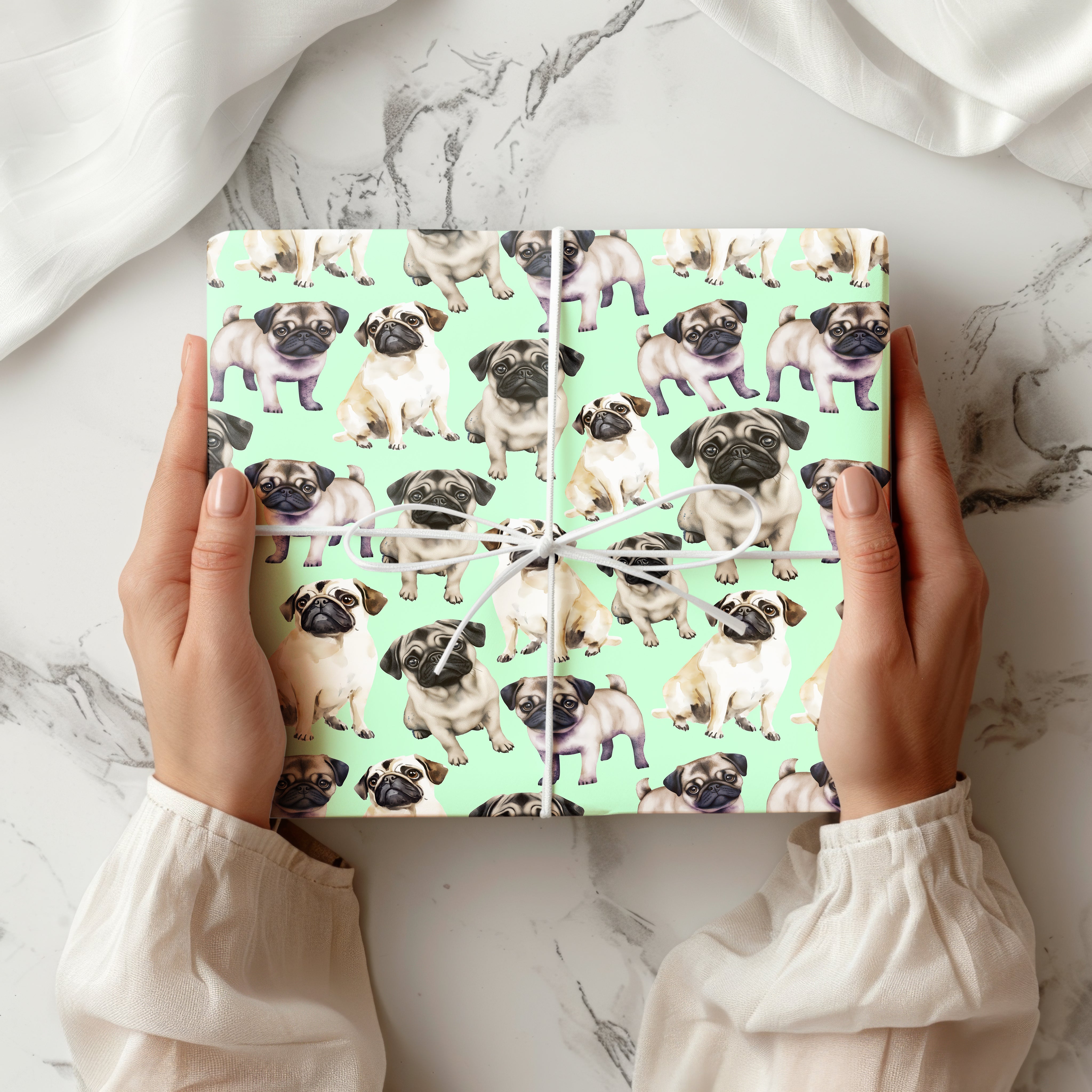 Pug Wrapping Paper – Cute Watercolour Dog Gift Wrap for Pet Lovers and Dog-Themed Presents Multiple Colours