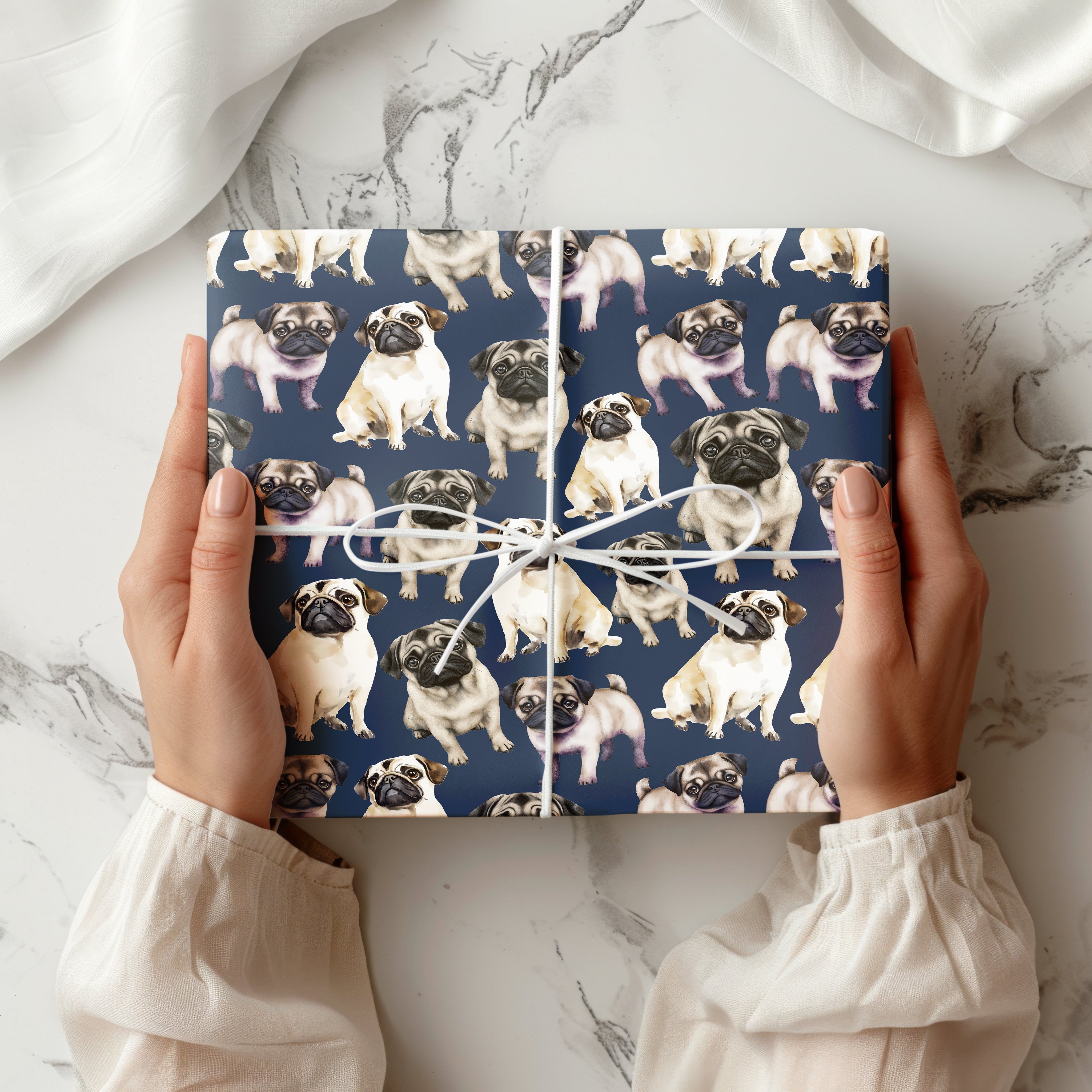 Pug Wrapping Paper – Cute Watercolour Dog Gift Wrap for Pet Lovers and Dog-Themed Presents Multiple Colours