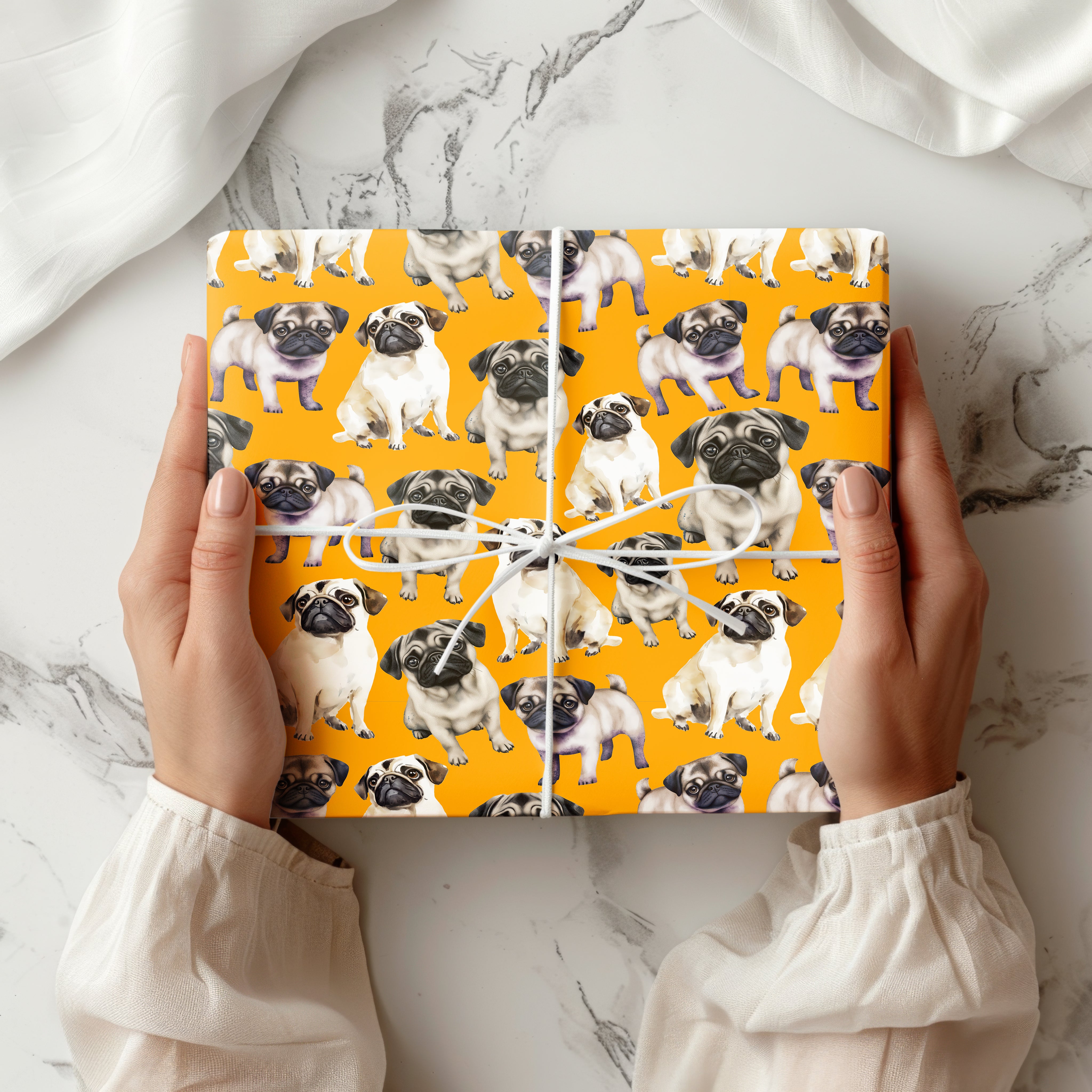 Pug Wrapping Paper – Cute Watercolour Dog Gift Wrap for Pet Lovers and Dog-Themed Presents Multiple Colours