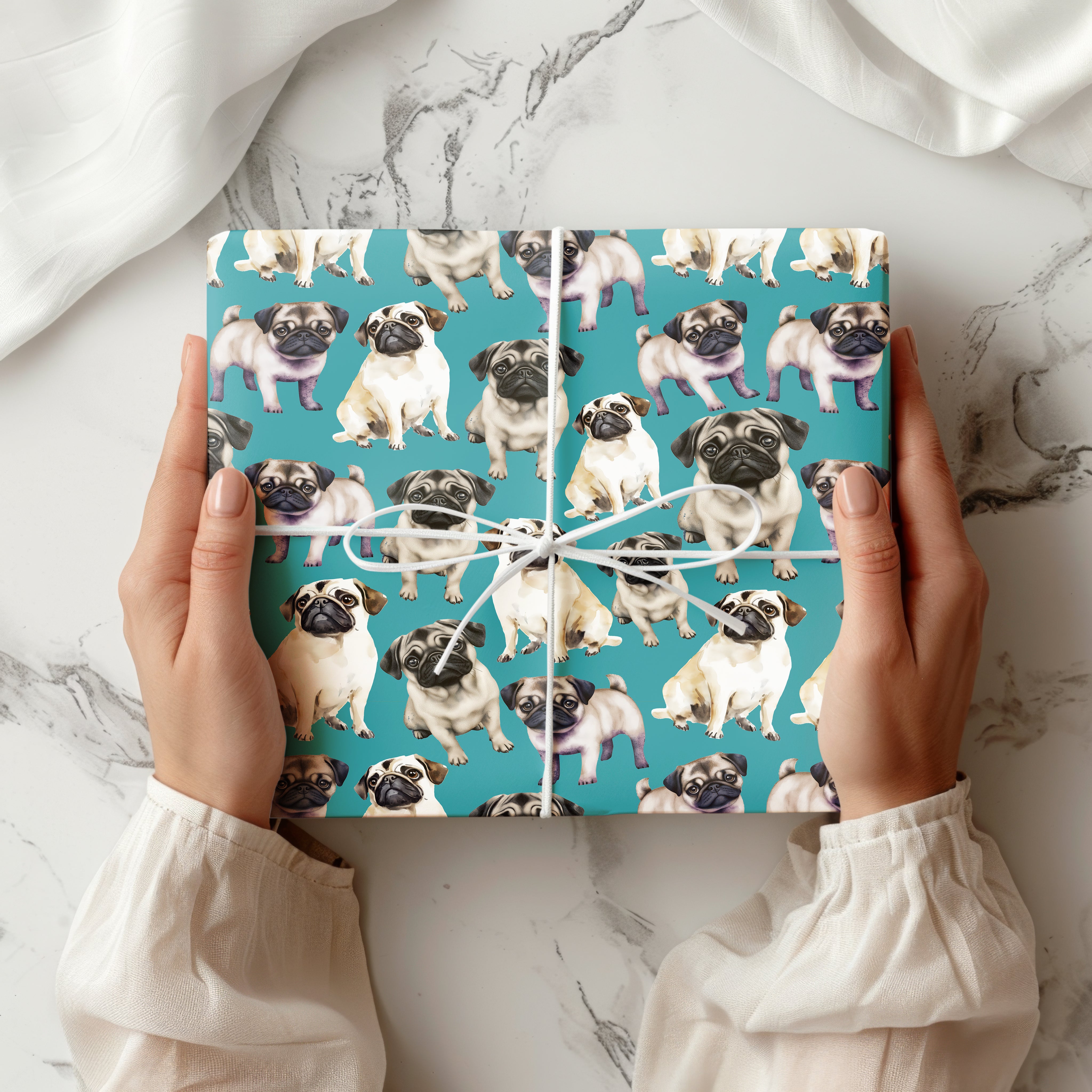 Pug Wrapping Paper – Cute Watercolour Dog Gift Wrap for Pet Lovers and Dog-Themed Presents Multiple Colours