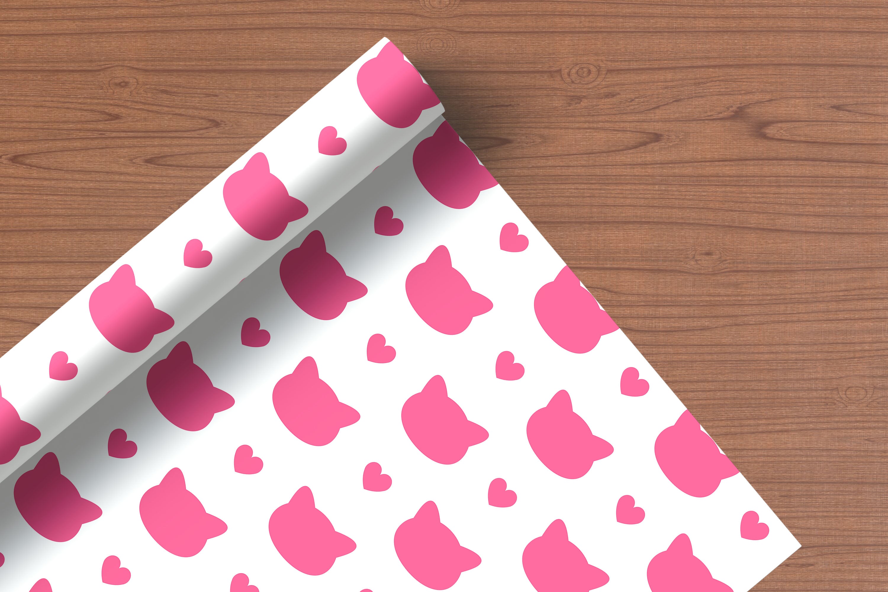 Cat Heads & Hearts Pattern Wrapping Paper Custom Printed Gift Wrap