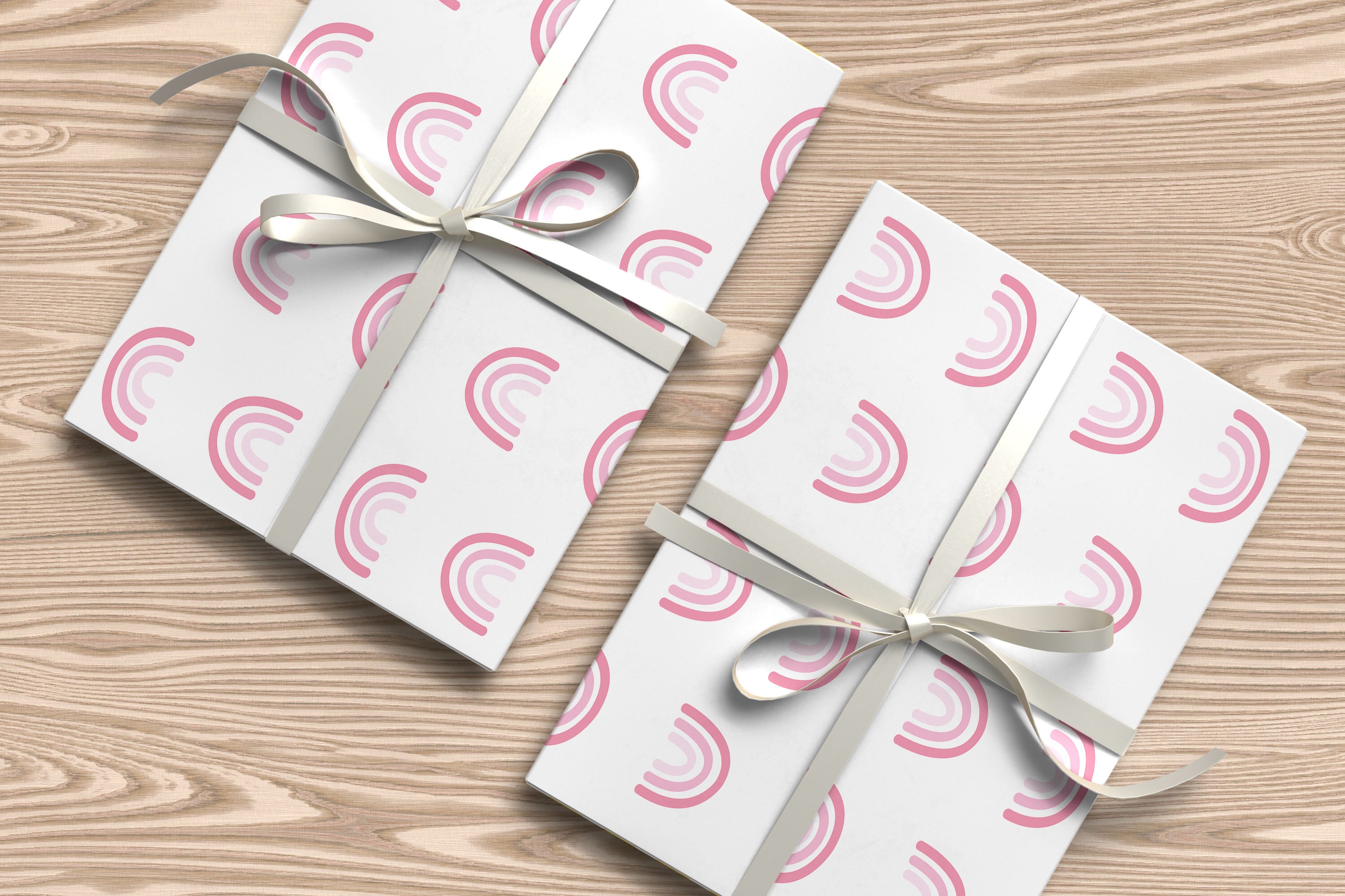 Pink Boho Rainbows Pattern Wrapping Paper Custom Printed Gift Wrap