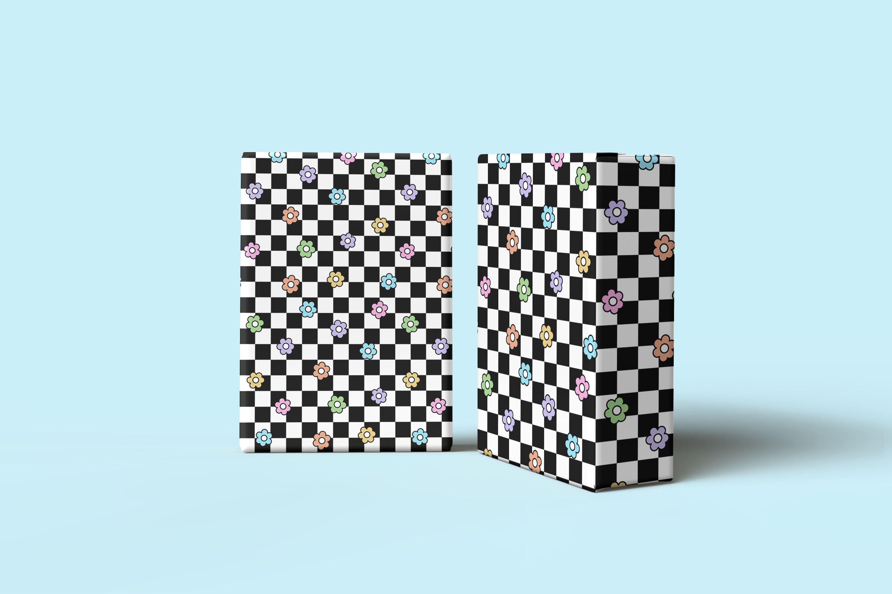 Chequered Flower Pattern Wrapping Paper Custom Printed Gift Wrap Black & White