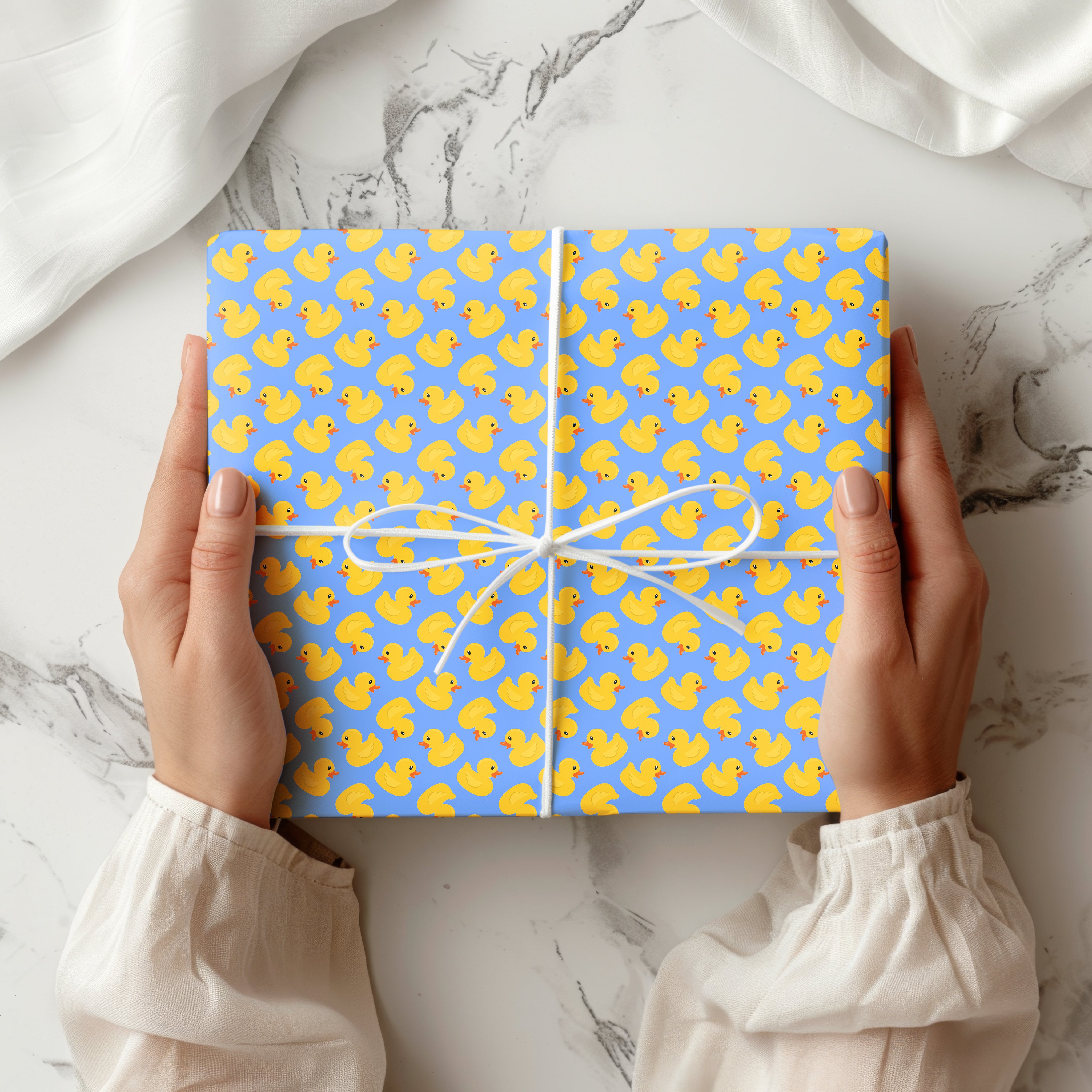 Yellow Rubber Duck Gift Wrapping Paper Sheets – Pack of 2 50x70cm Light Blue