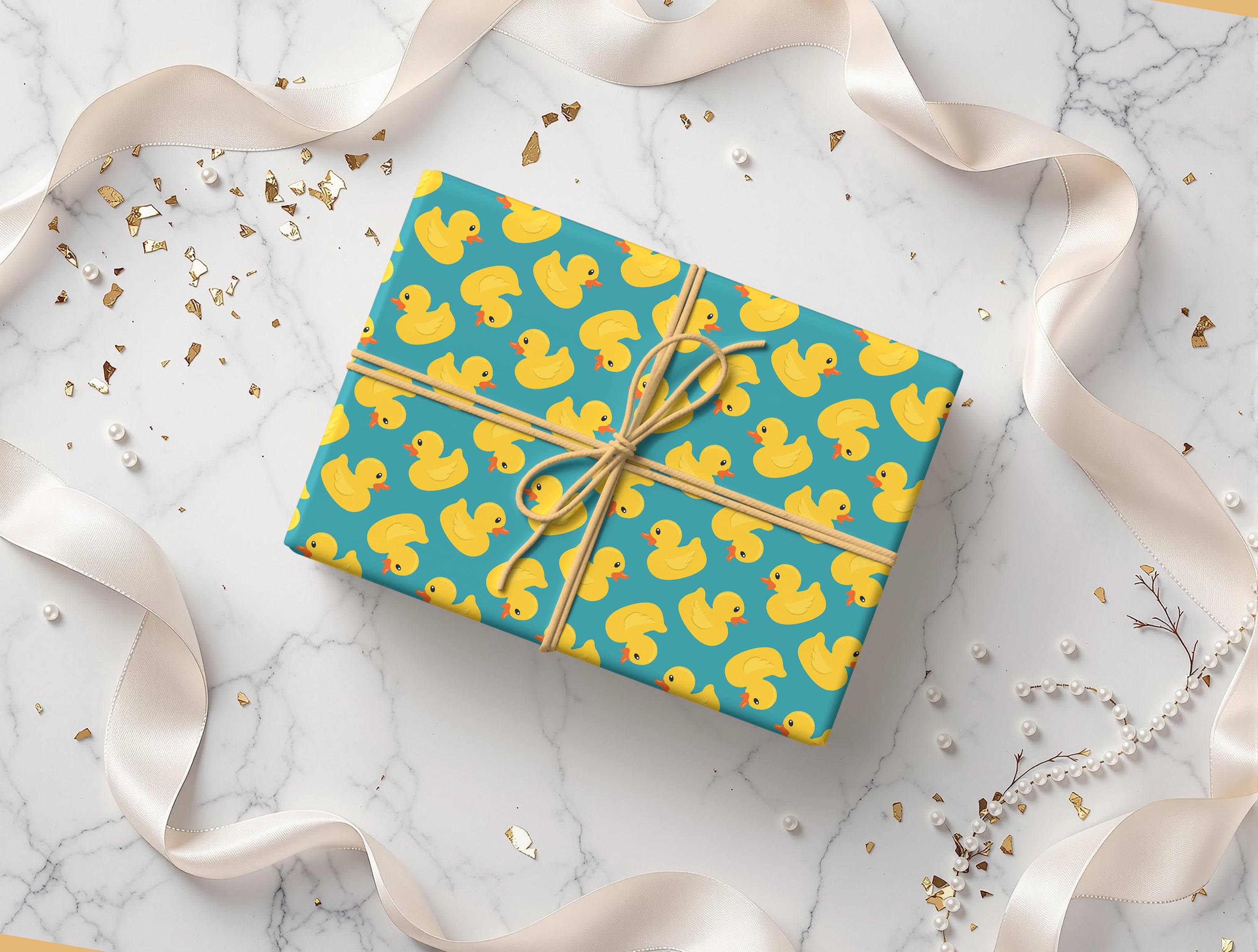 Yellow Rubber Duck Gift Wrapping Paper Sheets – Pack of 2 50x70cm Teal