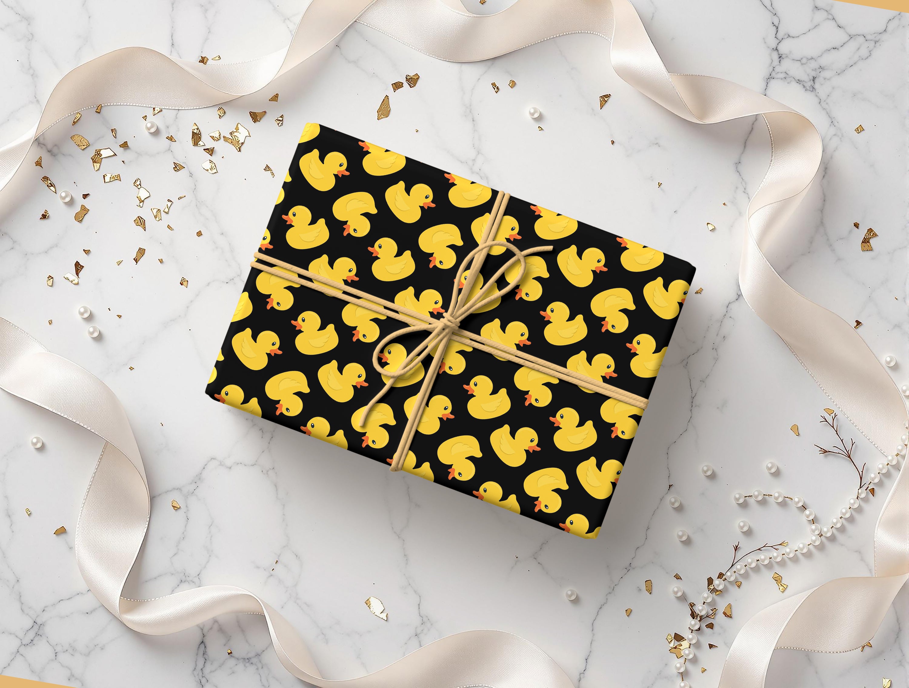 Black Yellow Rubber Duck Gift Wrapping Paper Sheets – Pack of 2 50x70cm