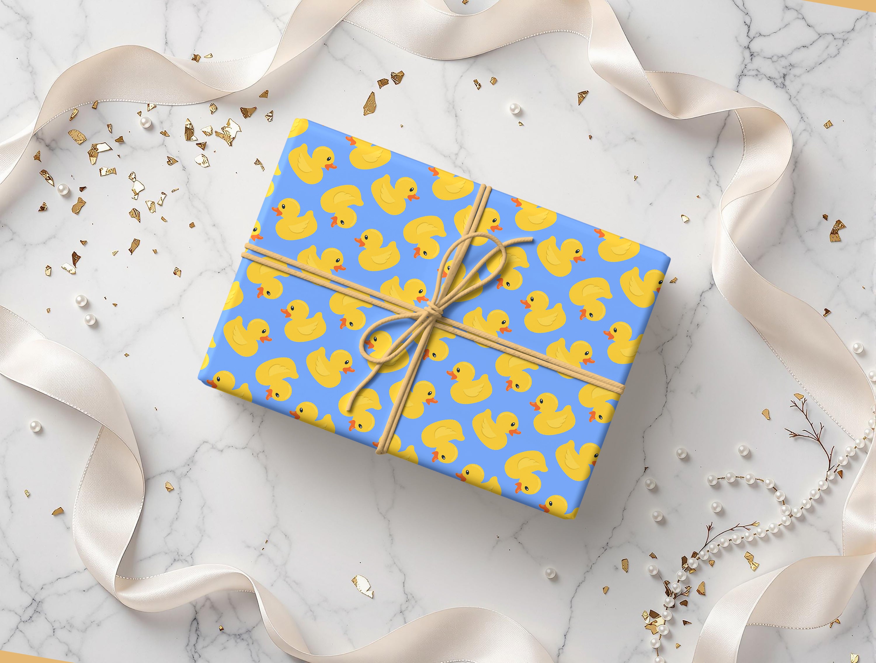 Yellow Rubber Duck Gift Wrapping Paper Sheets – Pack of 2 50x70cm Light Blue