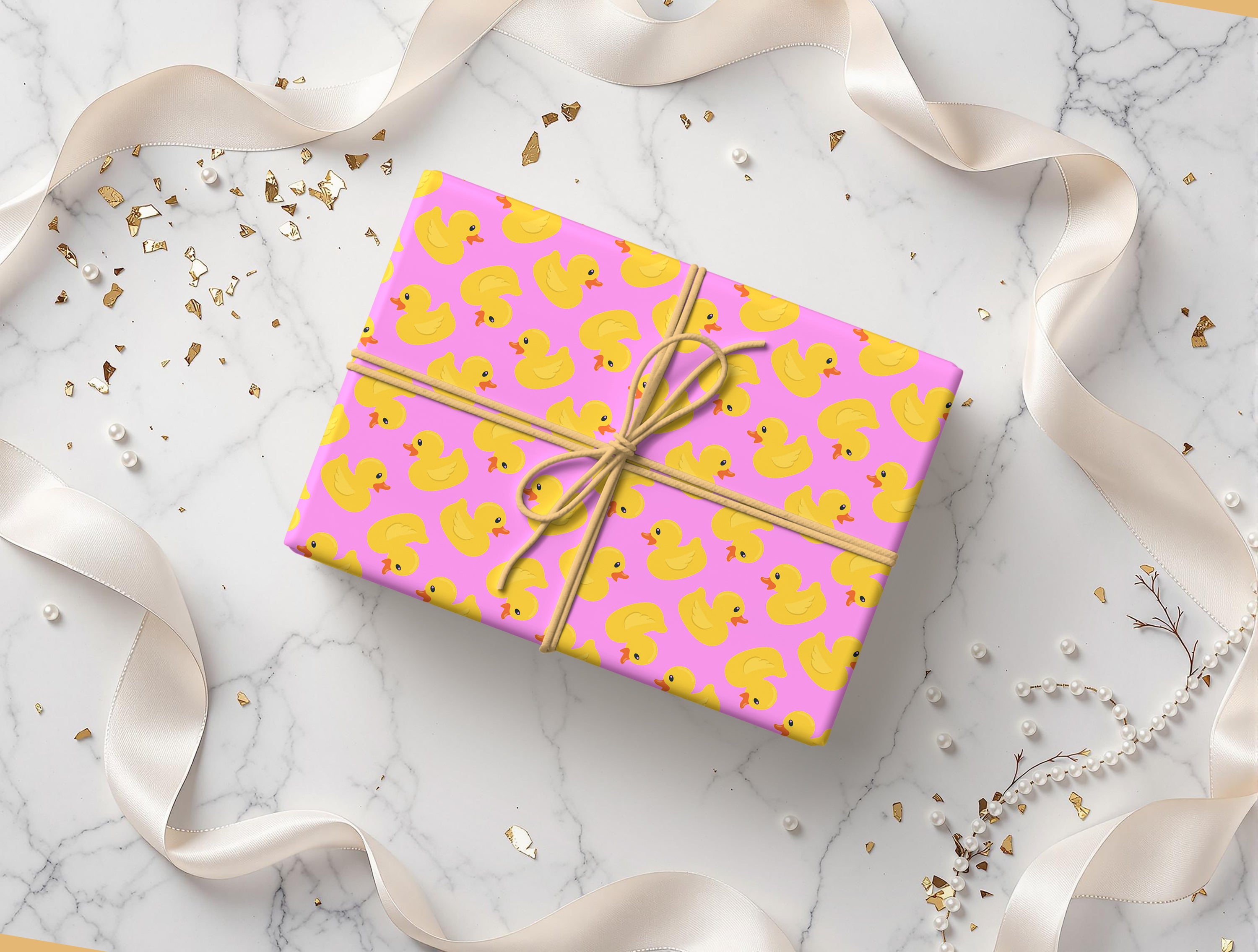 Yellow Rubber Duck Gift Wrapping Paper Sheets – Pack of 2 50x70cm Pink