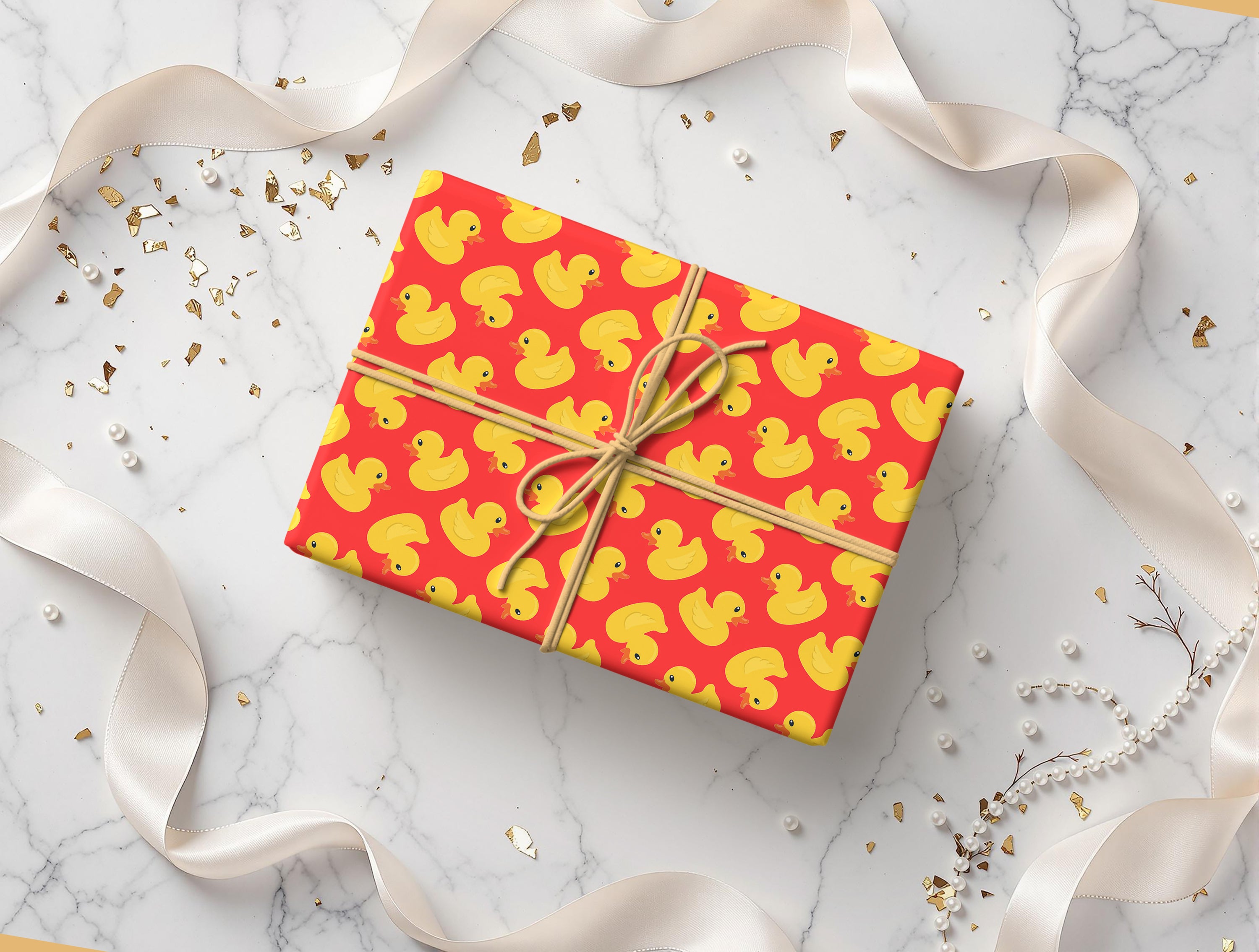 Yellow Rubber Duck Gift Wrapping Paper Sheets – Pack of 2 50x70cm Red