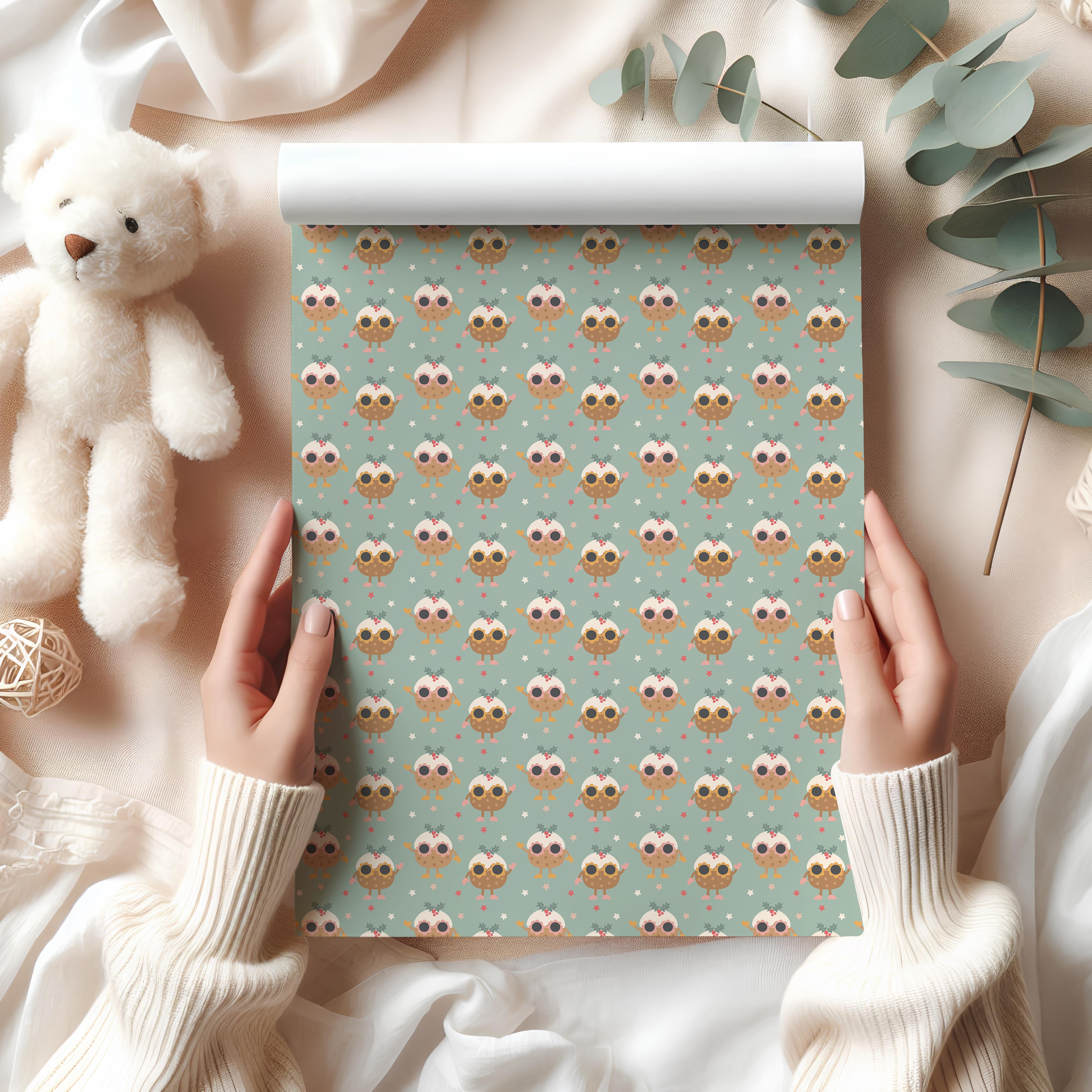Cute Owl Christmas Wrapping Paper Sheet – Adorable Festive Bird Gift Wrap for Presents, Mint Green