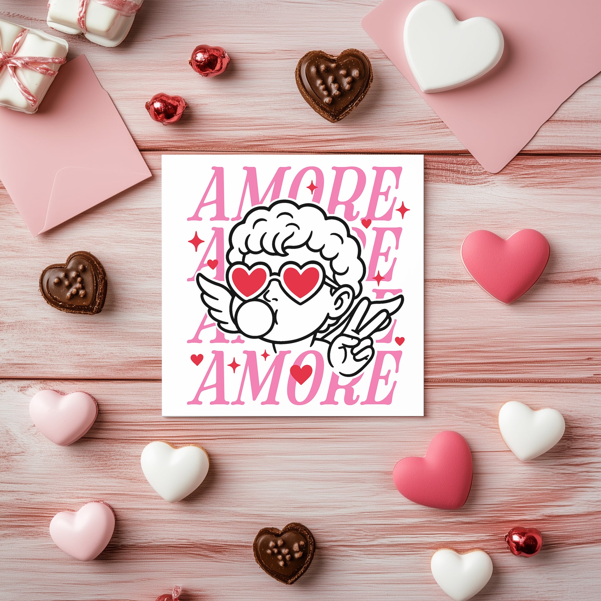 Pink Amore Cupid Valentine's Card - Trendy Retro Aesthetic Card