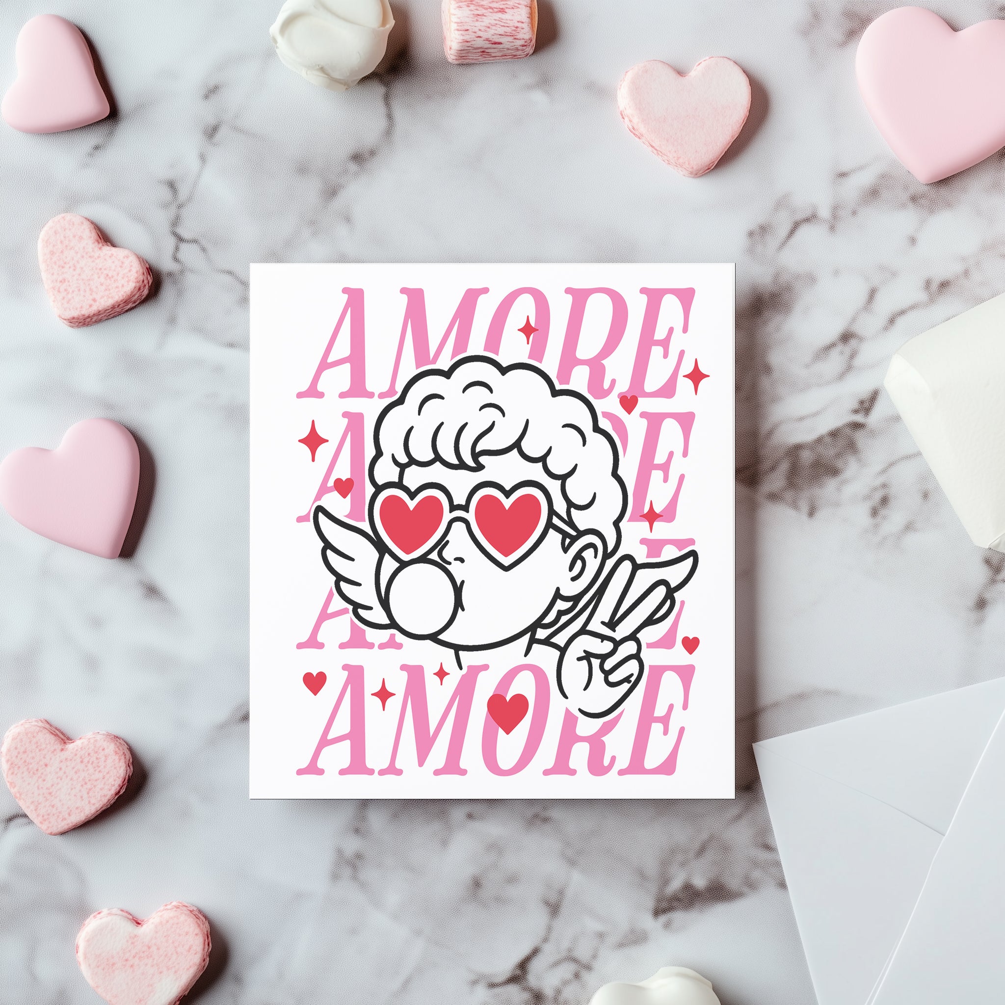 Pink Amore Cupid Valentine's Card - Trendy Retro Aesthetic Card