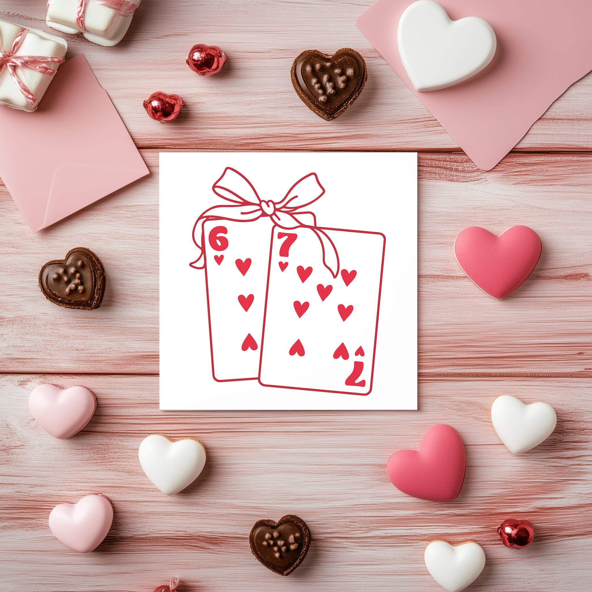Lucky in Love Playing Card Valentine - 6 & 7 of Hearts Greeting Card