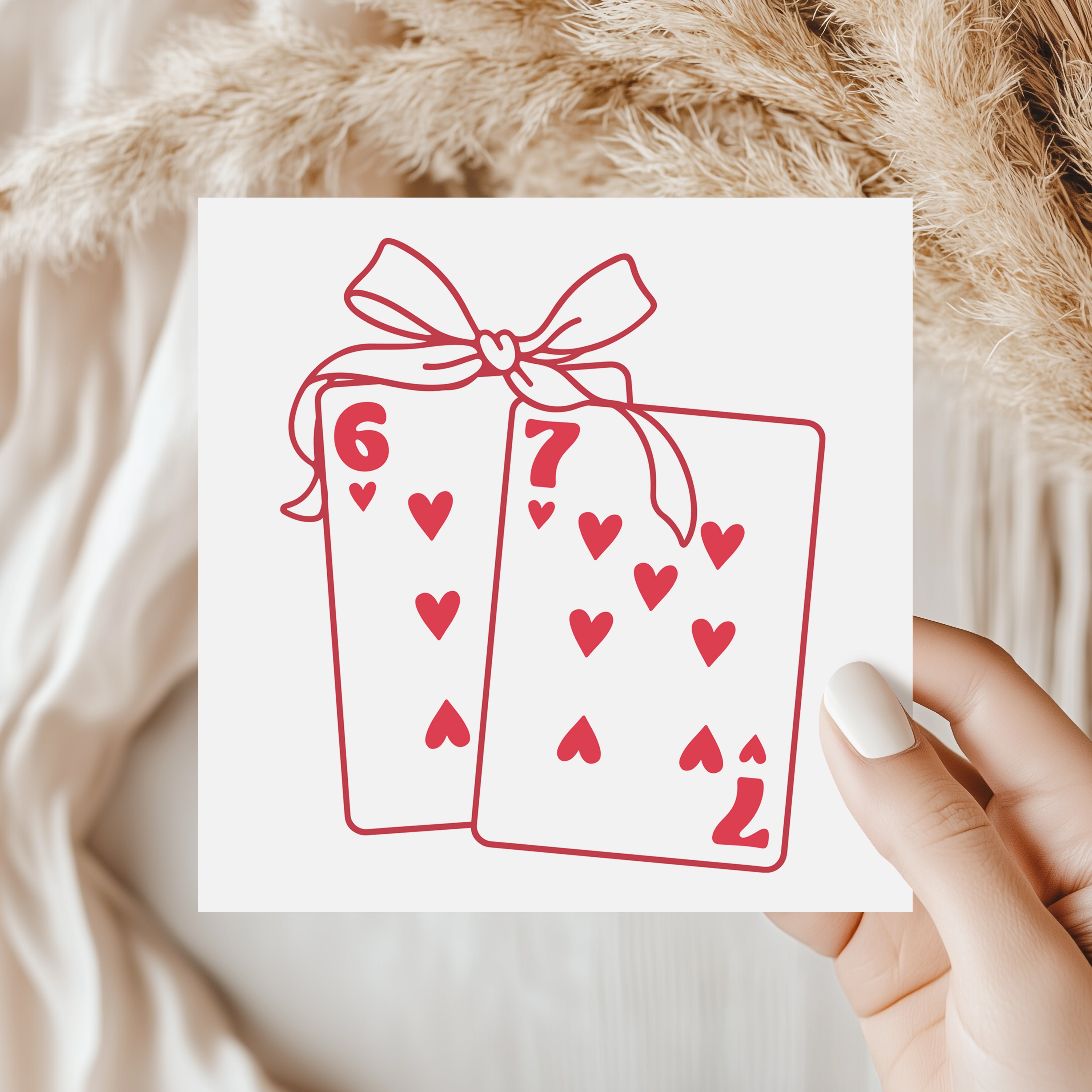 Lucky in Love Playing Card Valentine - 6 & 7 of Hearts Greeting Card