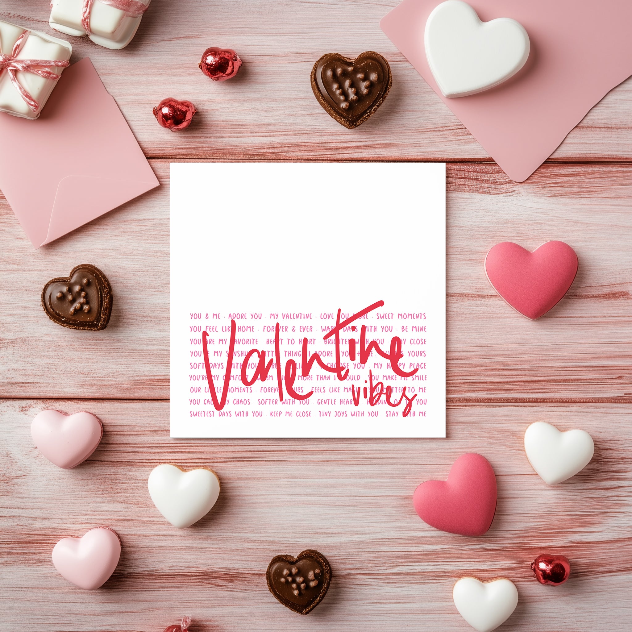 Valentine Vibes Greeting Card - Pink Typographic Valentine's Day Card