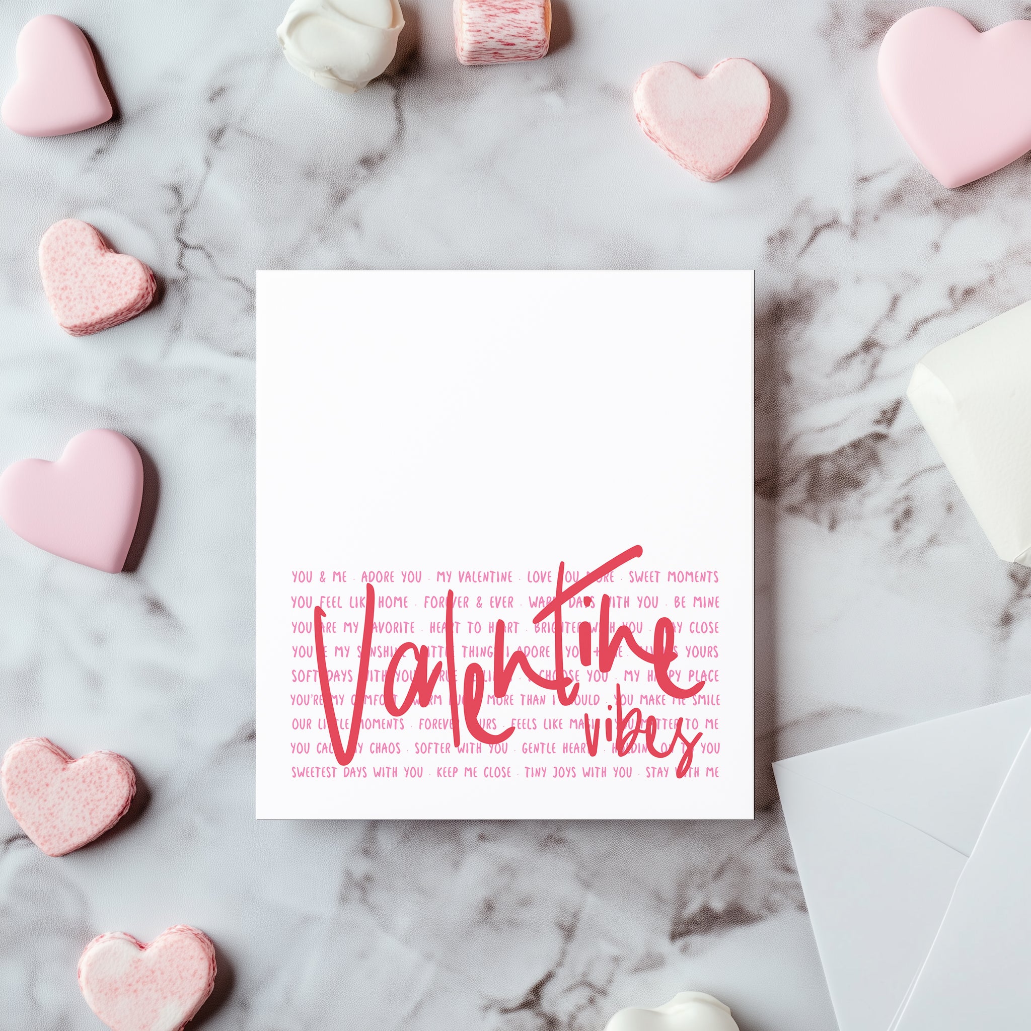 Valentine Vibes Greeting Card - Pink Typographic Valentine's Day Card