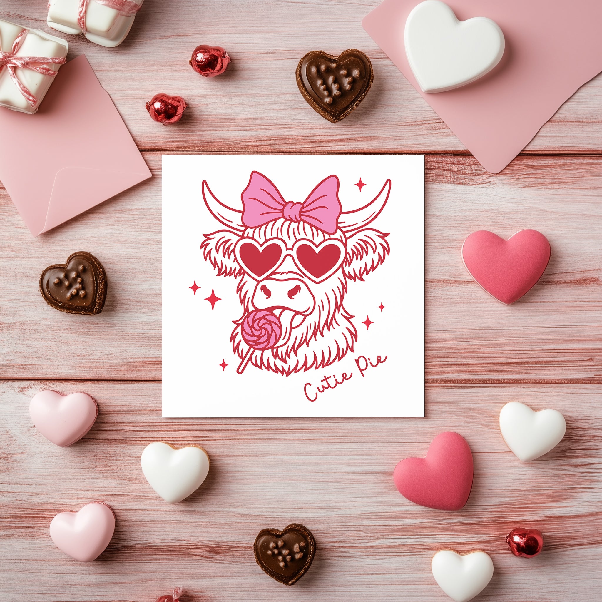 Cutie Pie Highland Cow Valentine Card - Funny Animal Greeting Card