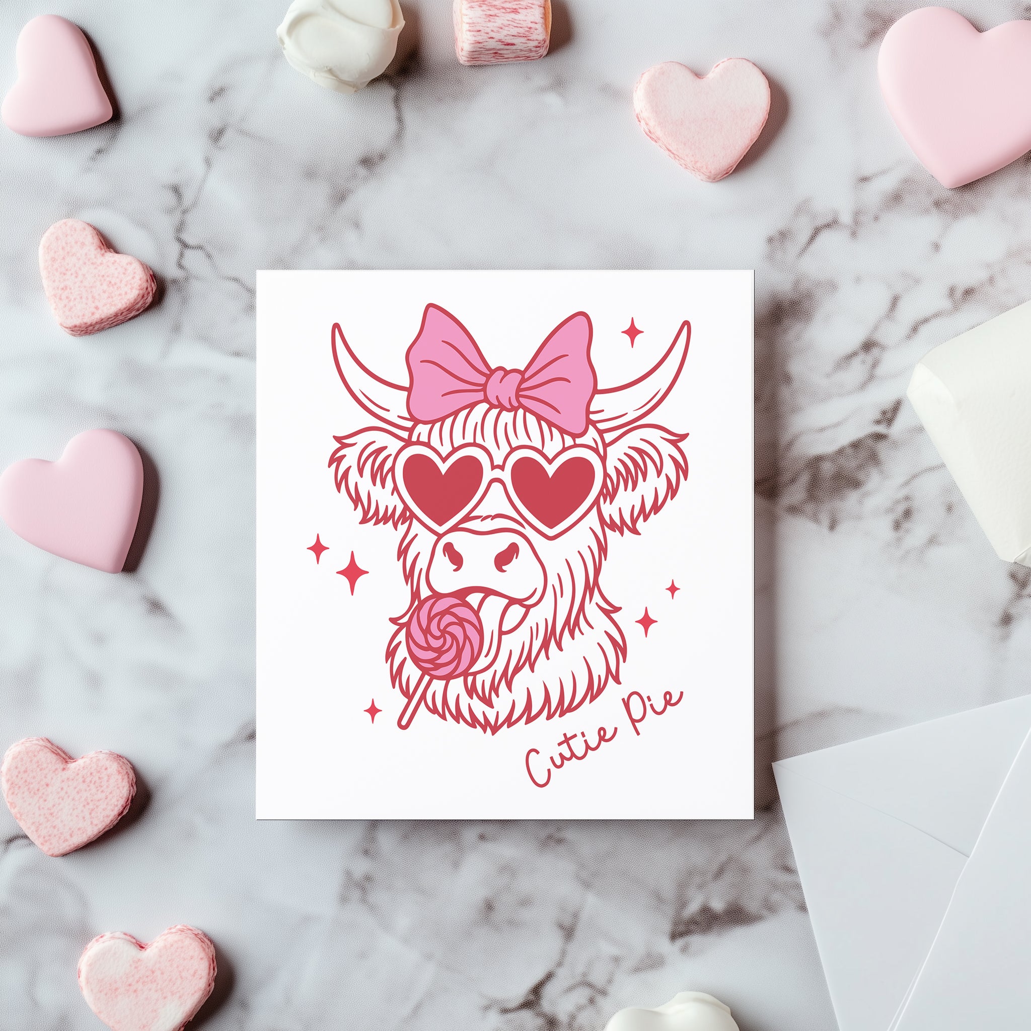Cutie Pie Highland Cow Valentine Card - Funny Animal Greeting Card